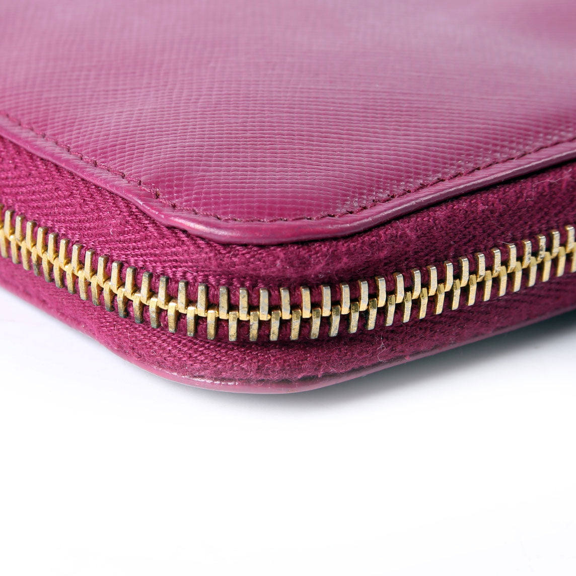 Prada Saffiano Vernice Zip Around Wallet 1ML506 Berry
