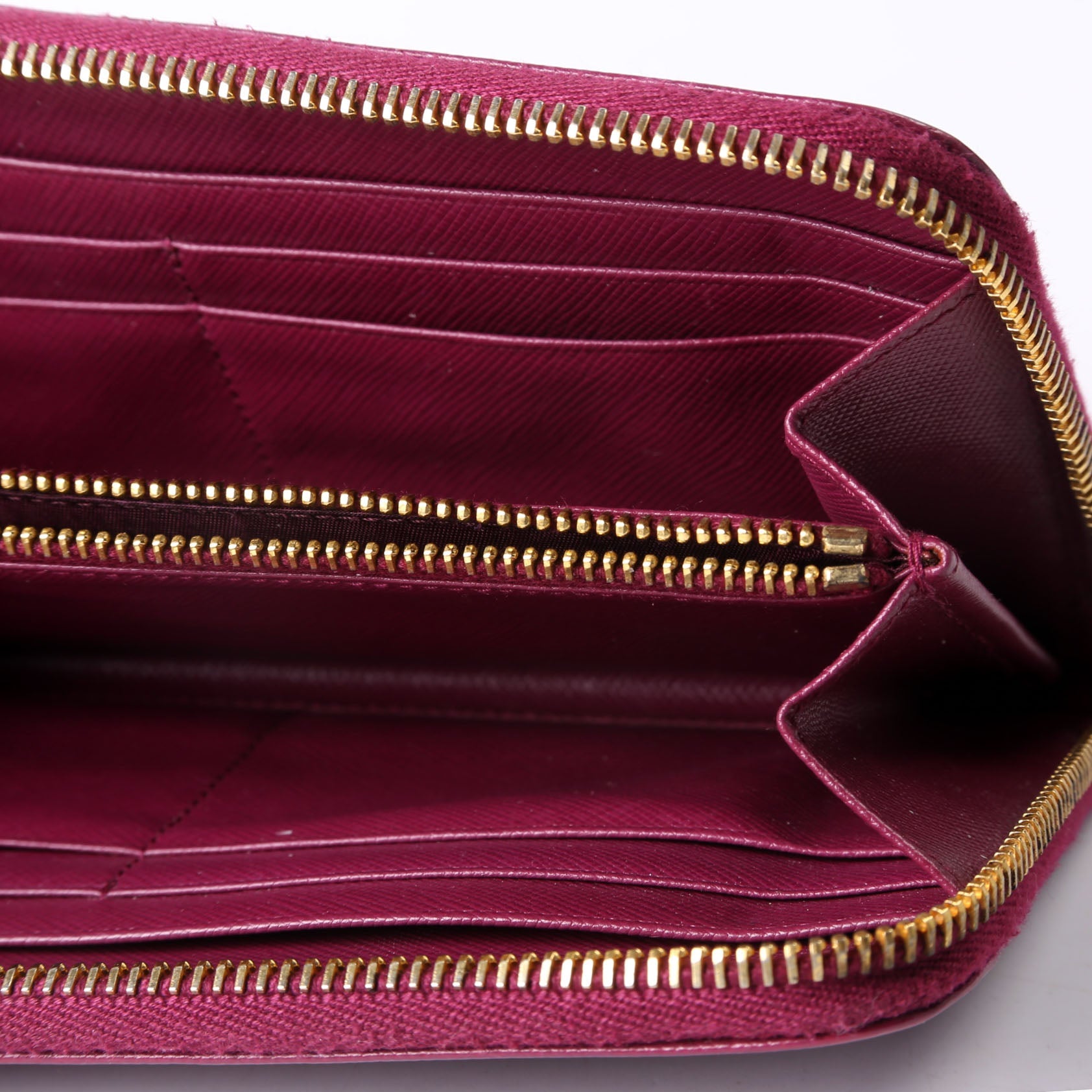 Prada Saffiano Vernice Zip Around Wallet 1ML506 Berry