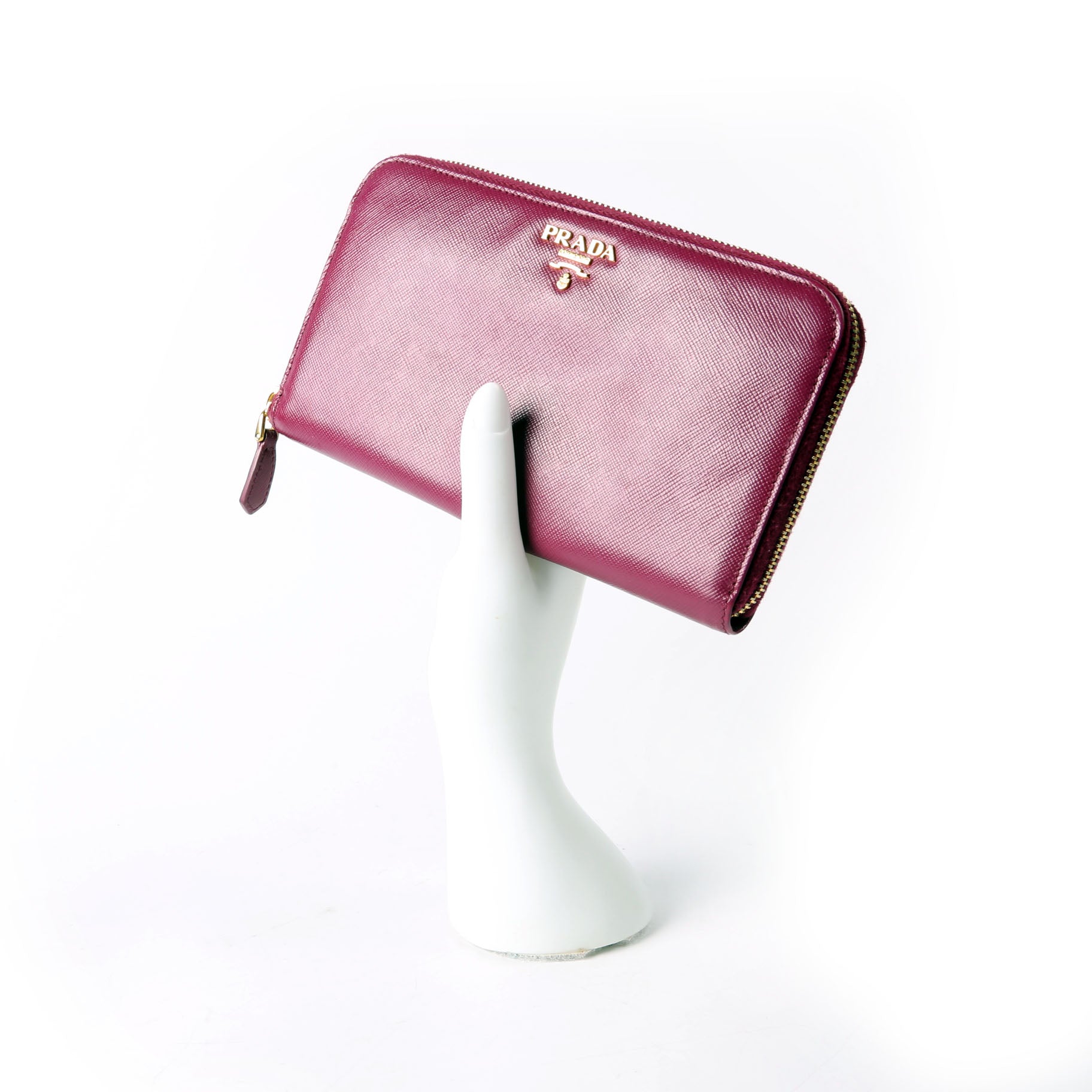 Prada Saffiano Vernice Zip Around Wallet 1ML506 Berry