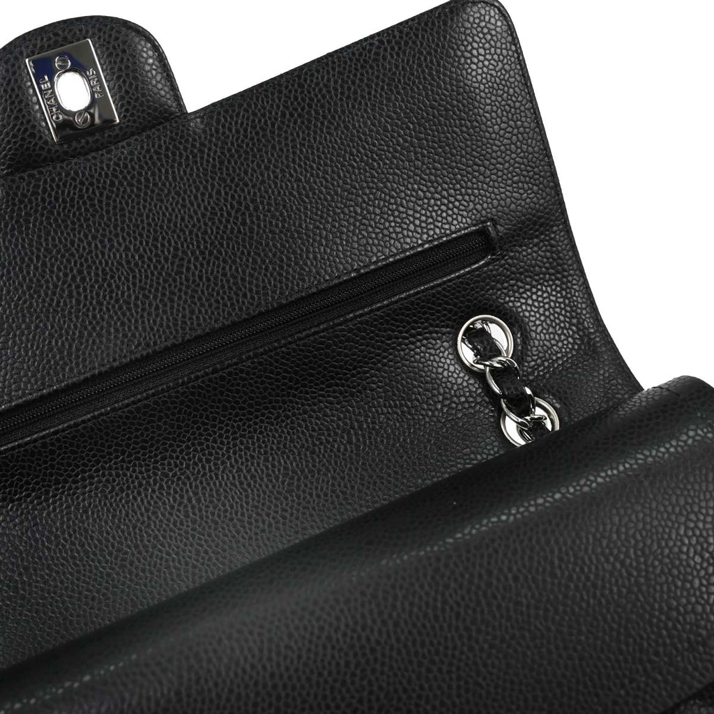 Chanel 2010-2011 Black Caviar Skin Medium Classic Double Flap Shoulder Bag