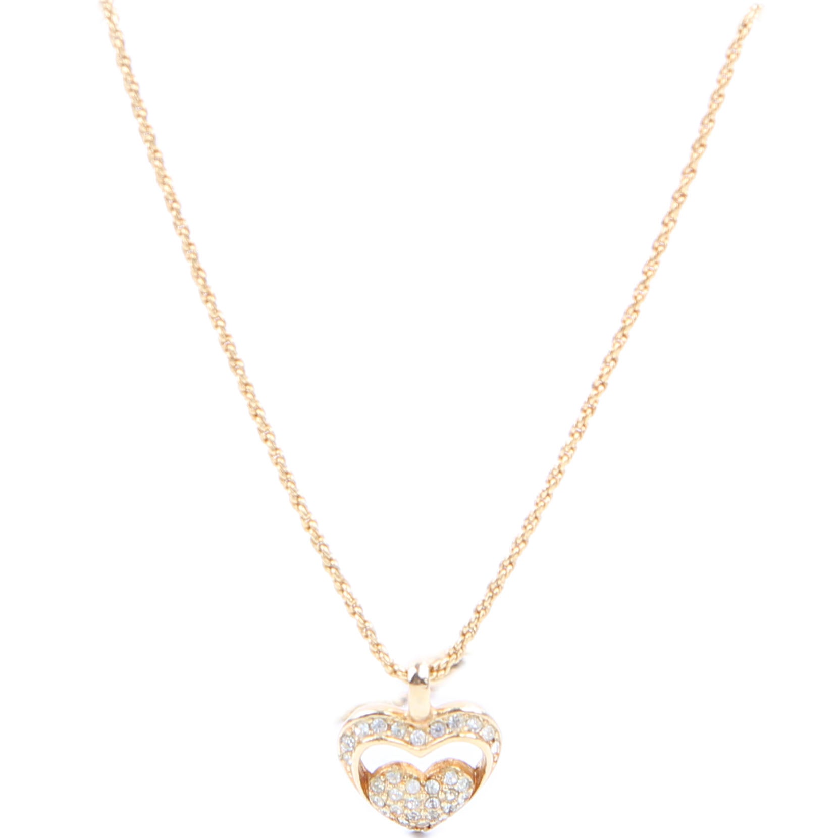 Dior Crystal Heart Pendant Necklace Gold