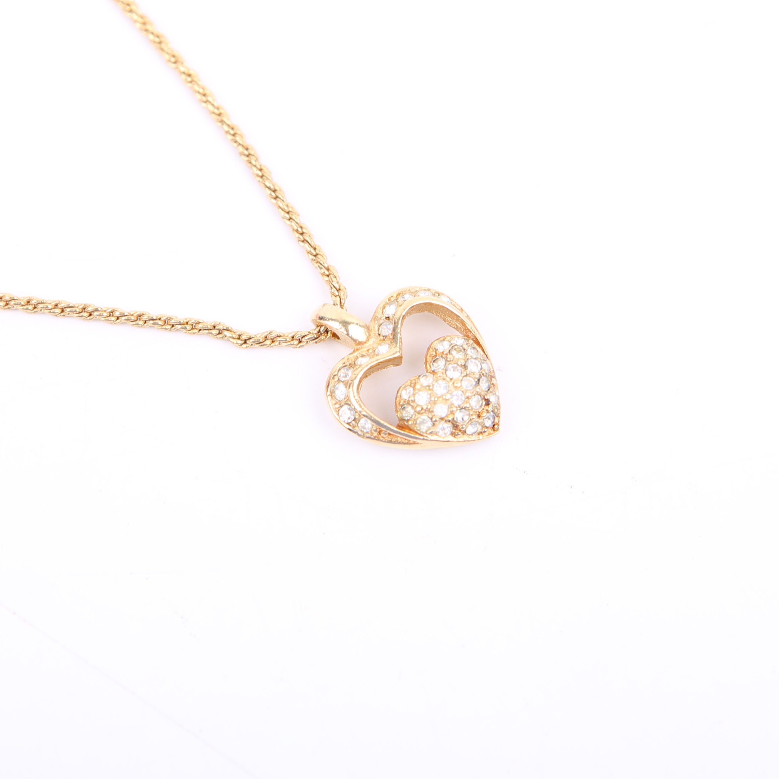 Dior Crystal Heart Pendant Necklace Gold