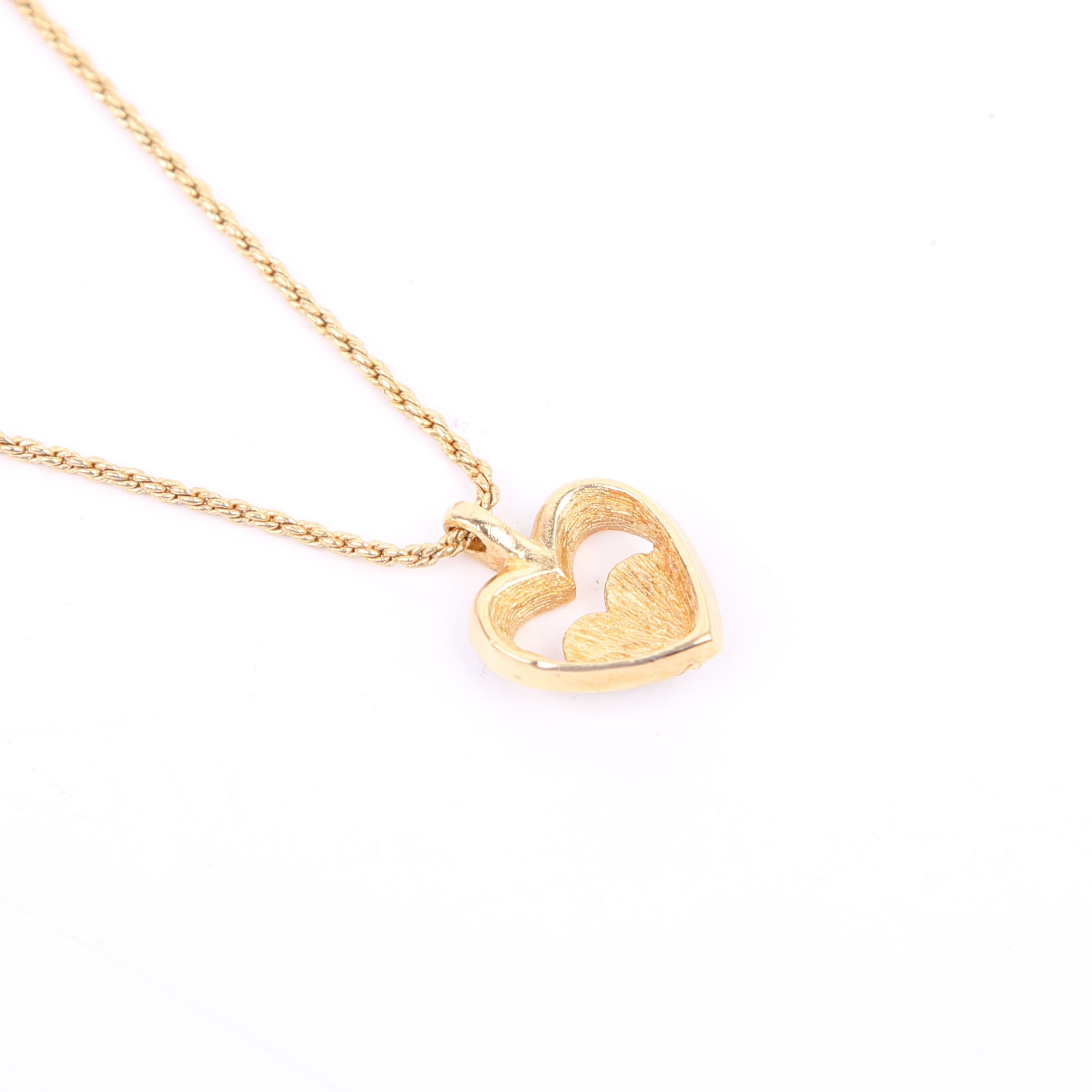 Dior Crystal Heart Pendant Necklace Gold