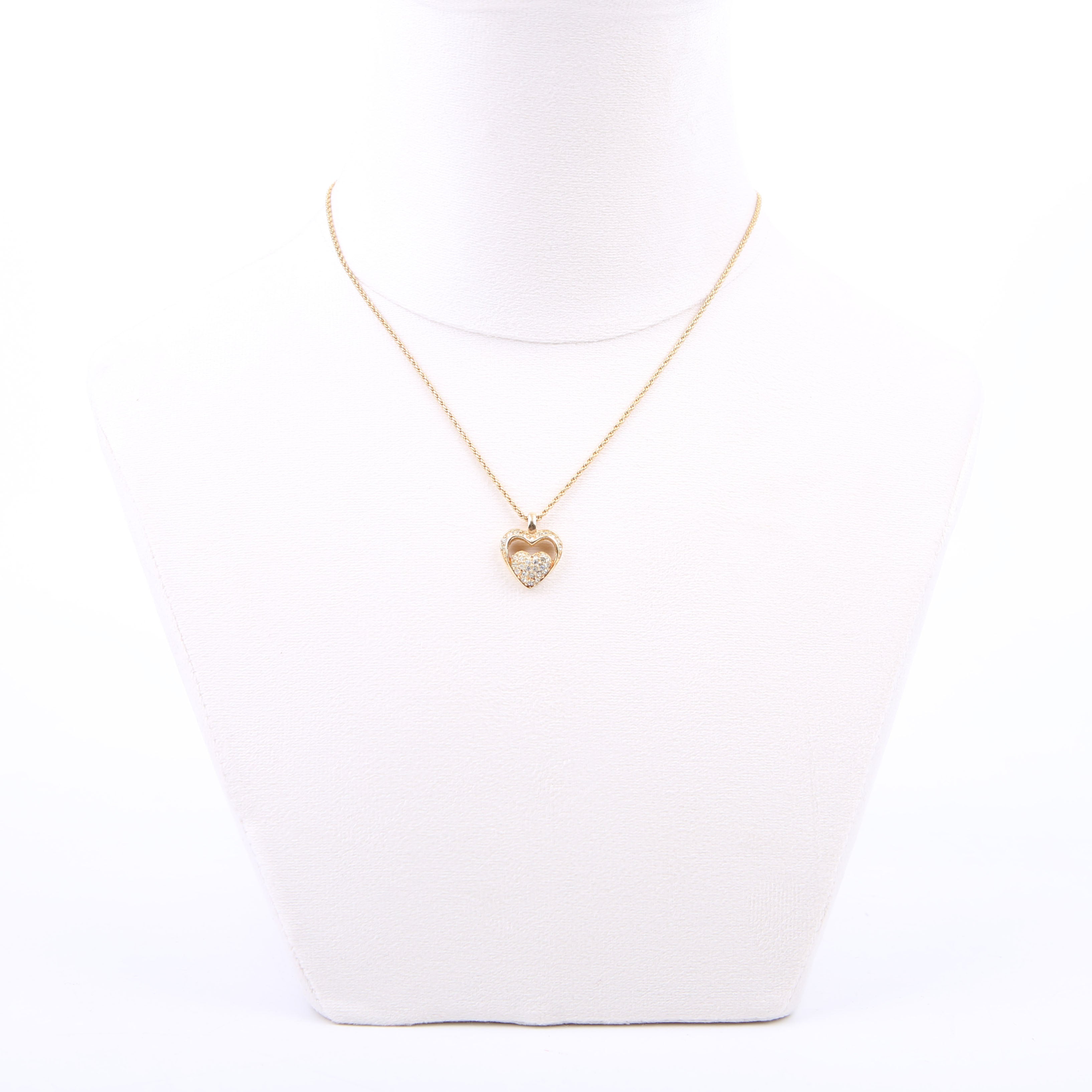 Dior Crystal Heart Pendant Necklace Gold