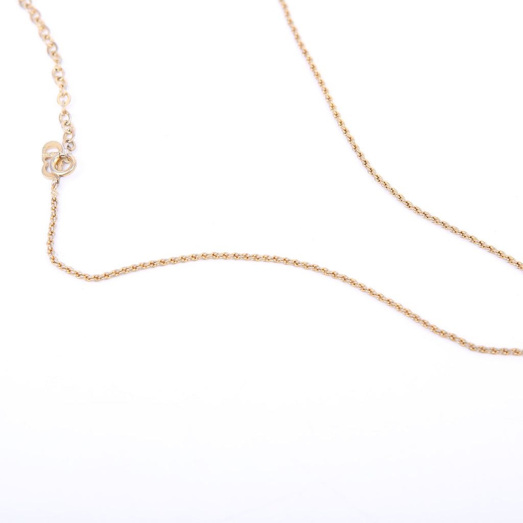 Dior Crystal Heart Logo Pendant Necklace Gold