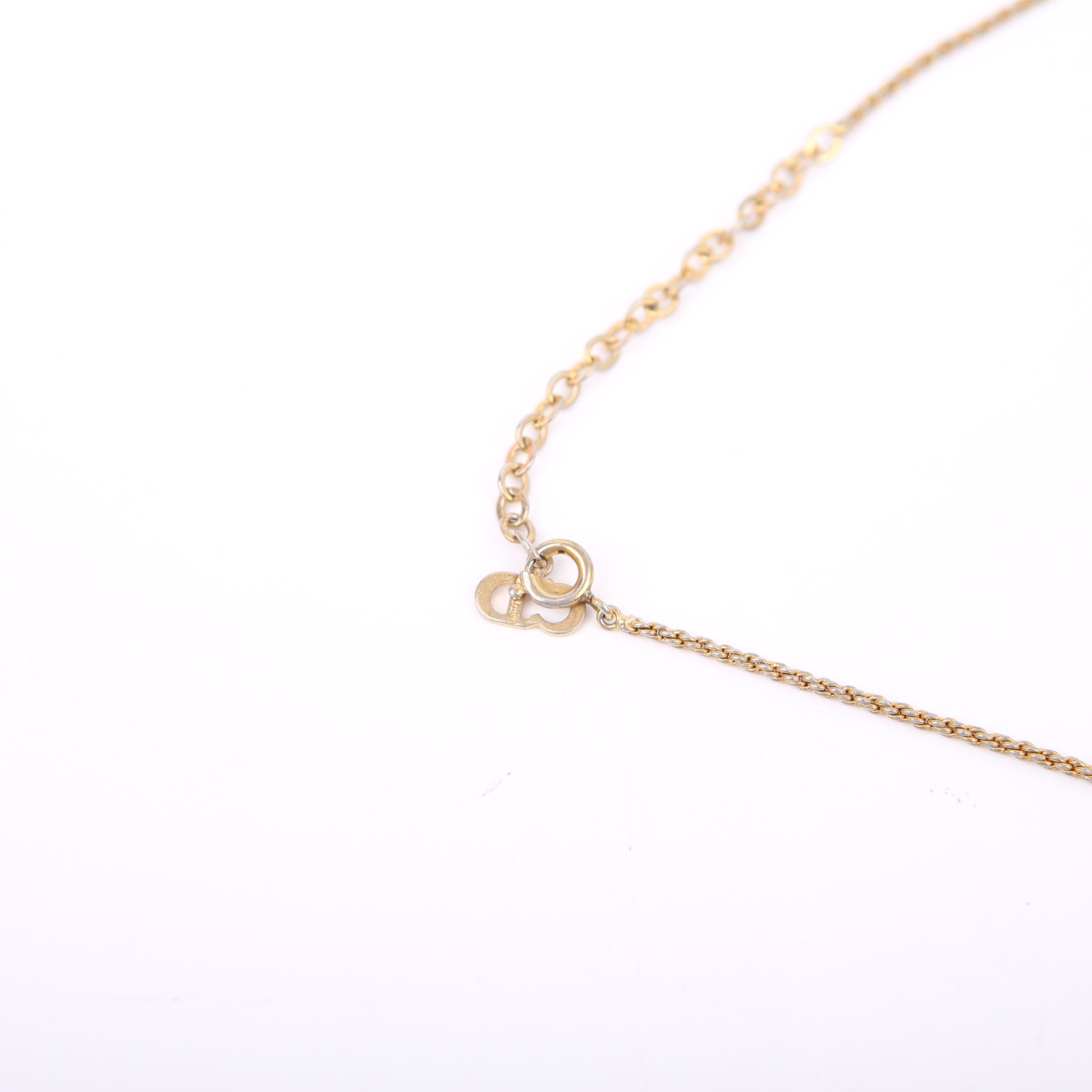 Dior Crystal Heart Logo Pendant Necklace Gold