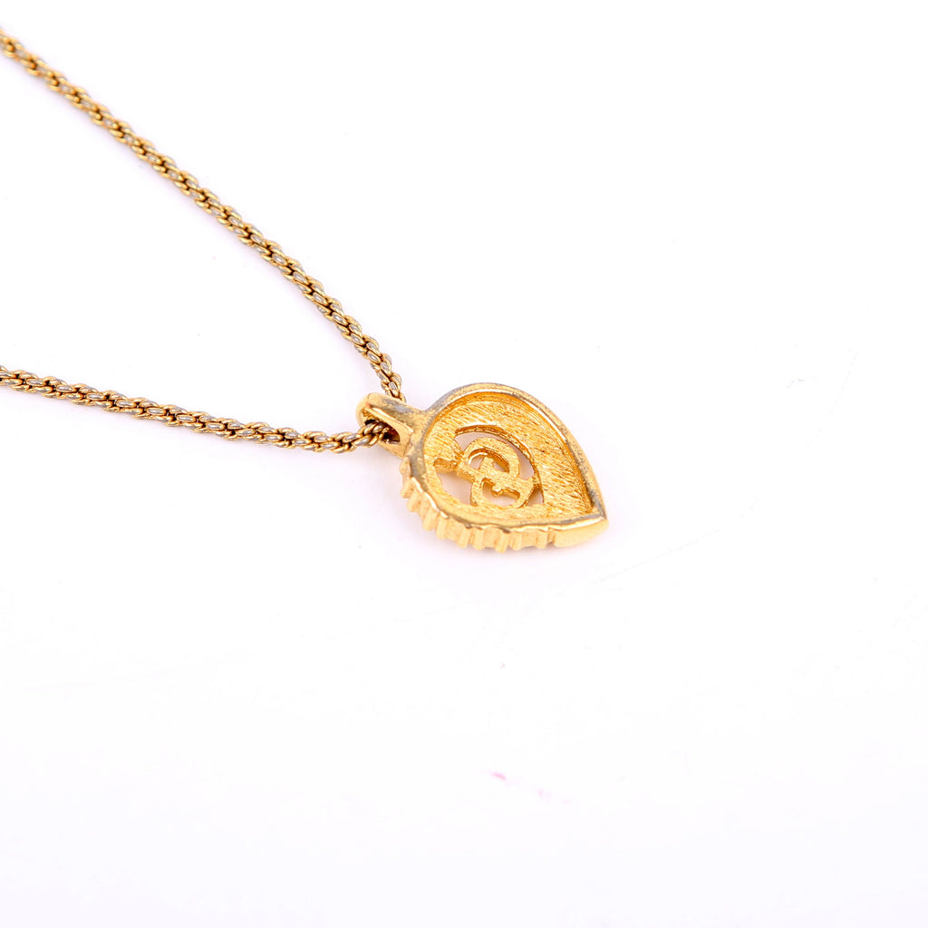 Dior Crystal Heart Logo Pendant Necklace Gold