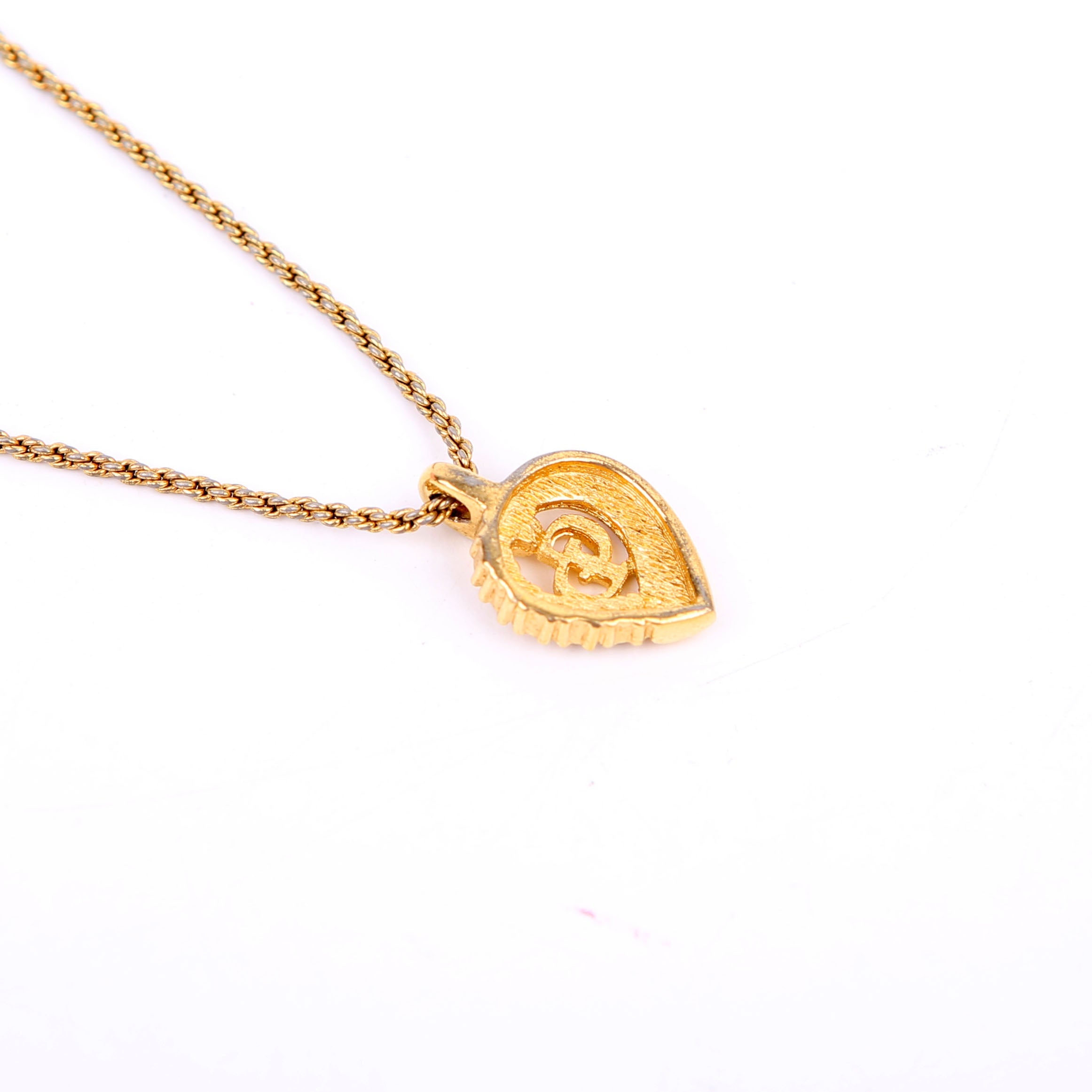 Dior Crystal Heart Logo Pendant Necklace Gold
