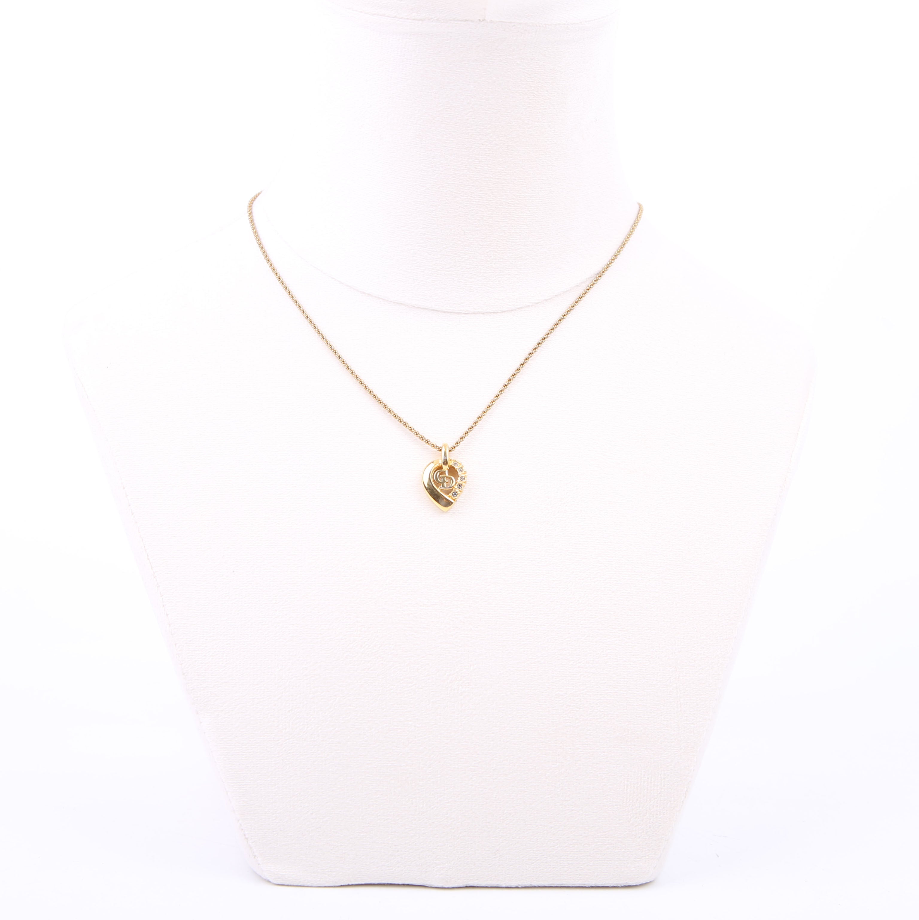 Dior Crystal Heart Logo Pendant Necklace Gold