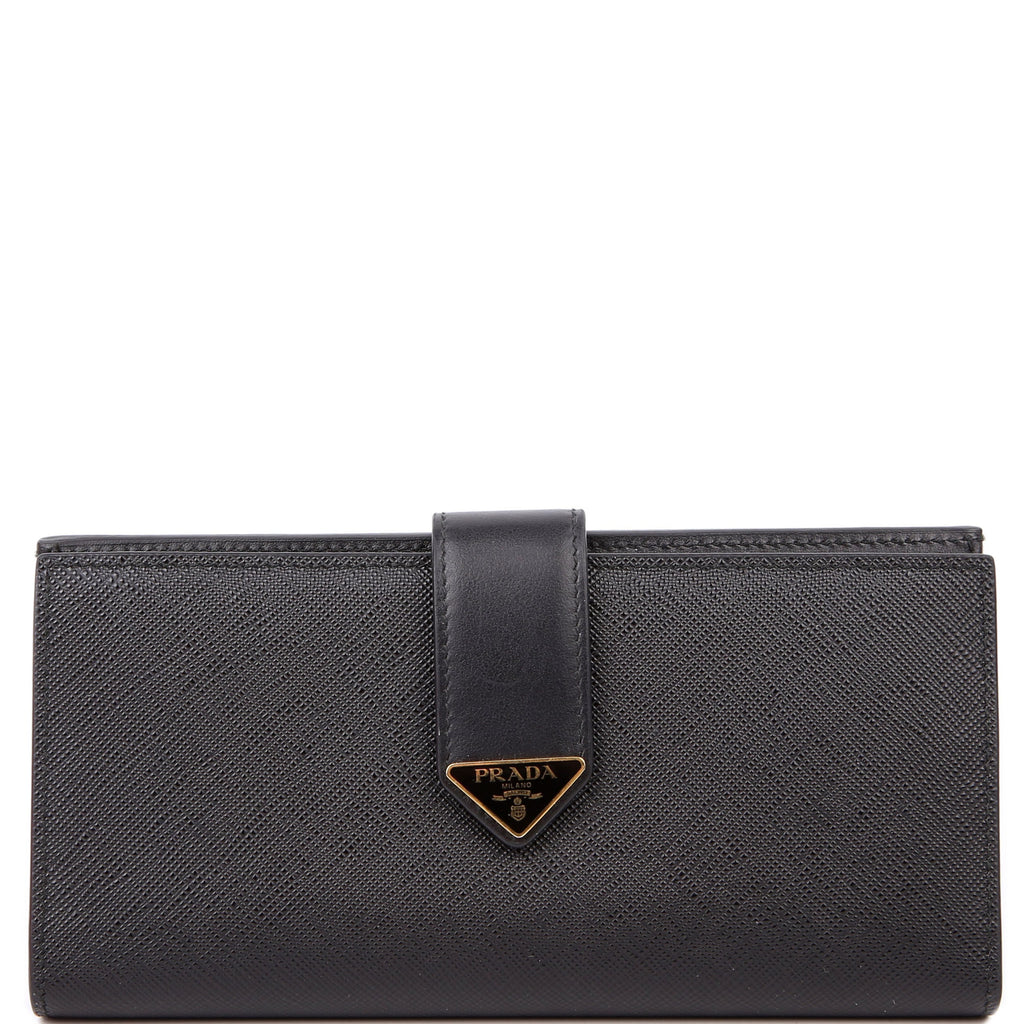 Prada Saffiano Triangle Logo Large Wallet Black