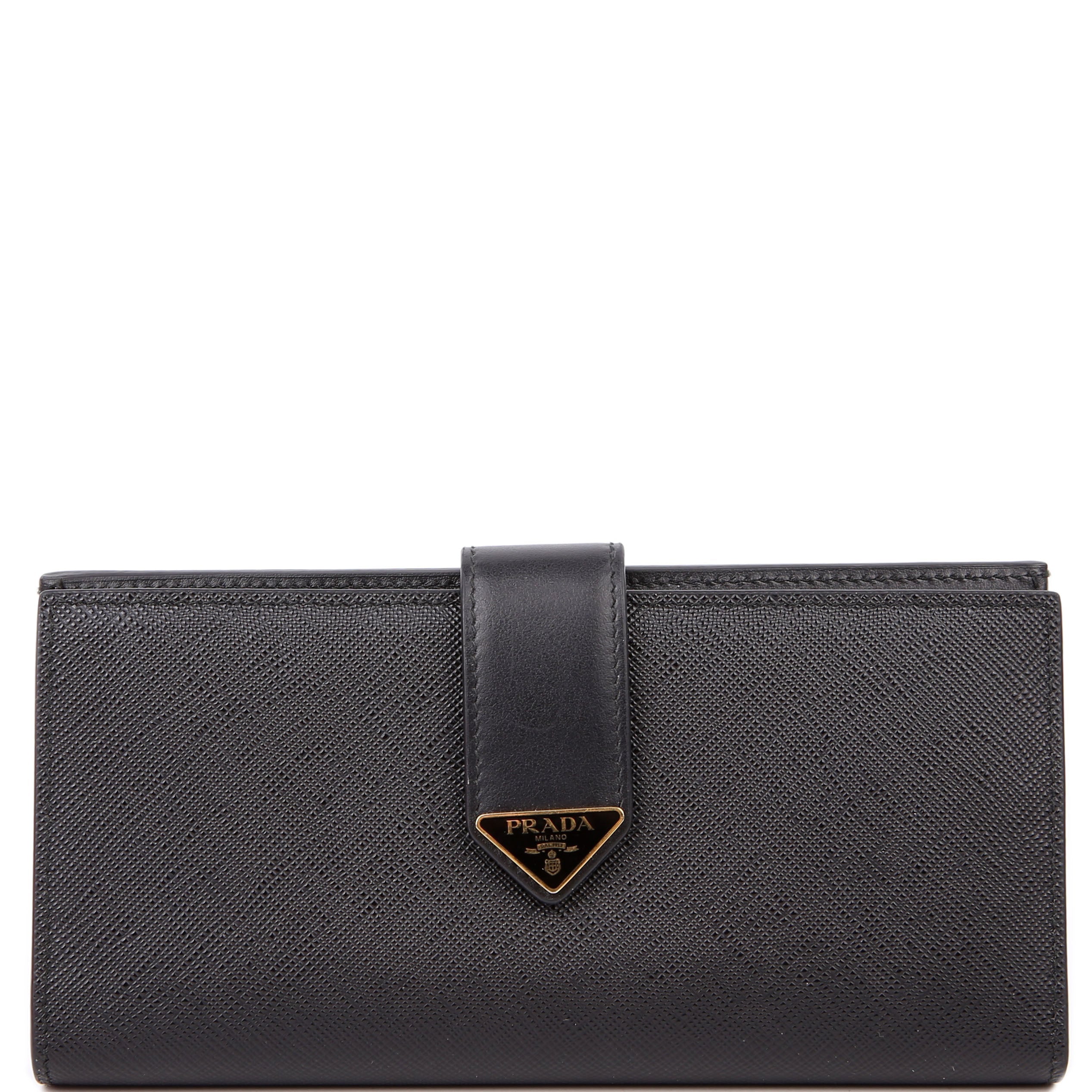 Prada Saffiano Triangle Logo Large Wallet Black