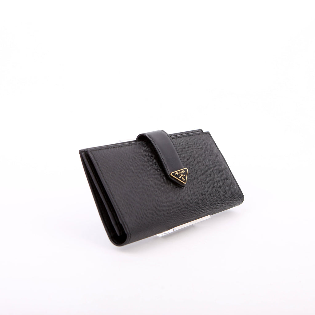 Prada Saffiano Triangle Logo Large Wallet Black
