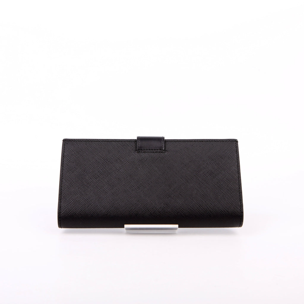 Prada Saffiano Triangle Logo Large Wallet Black