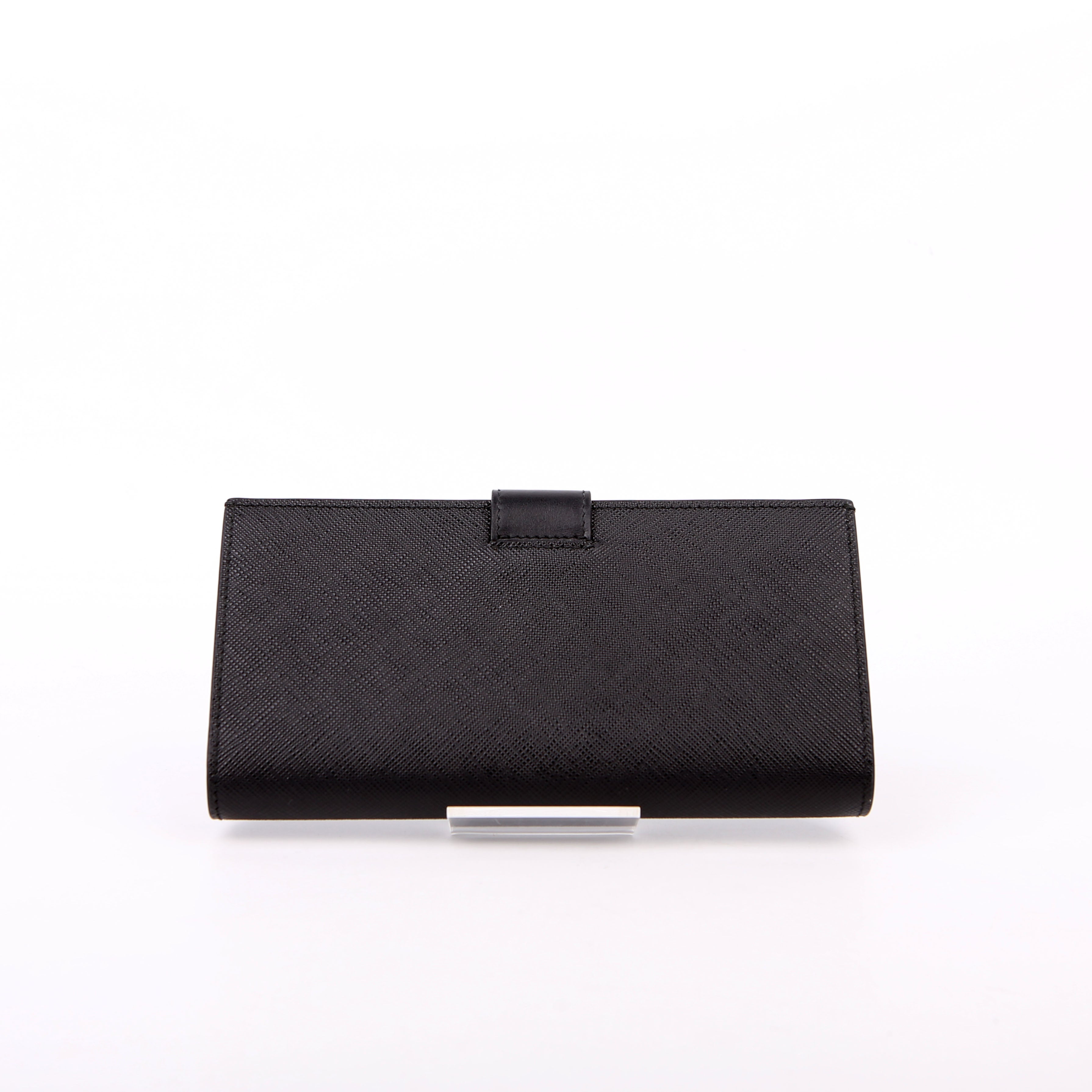 Prada Saffiano Triangle Logo Large Wallet Black