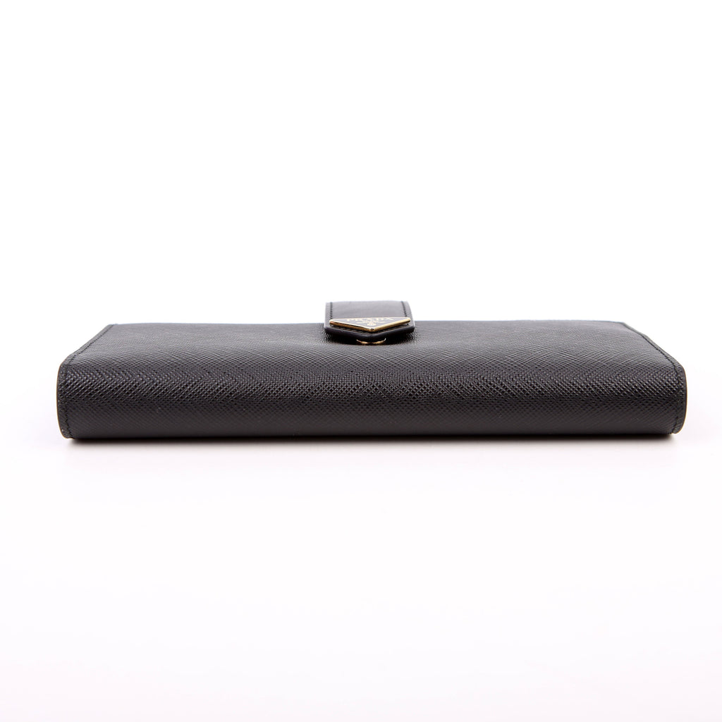 Prada Saffiano Triangle Logo Large Wallet Black