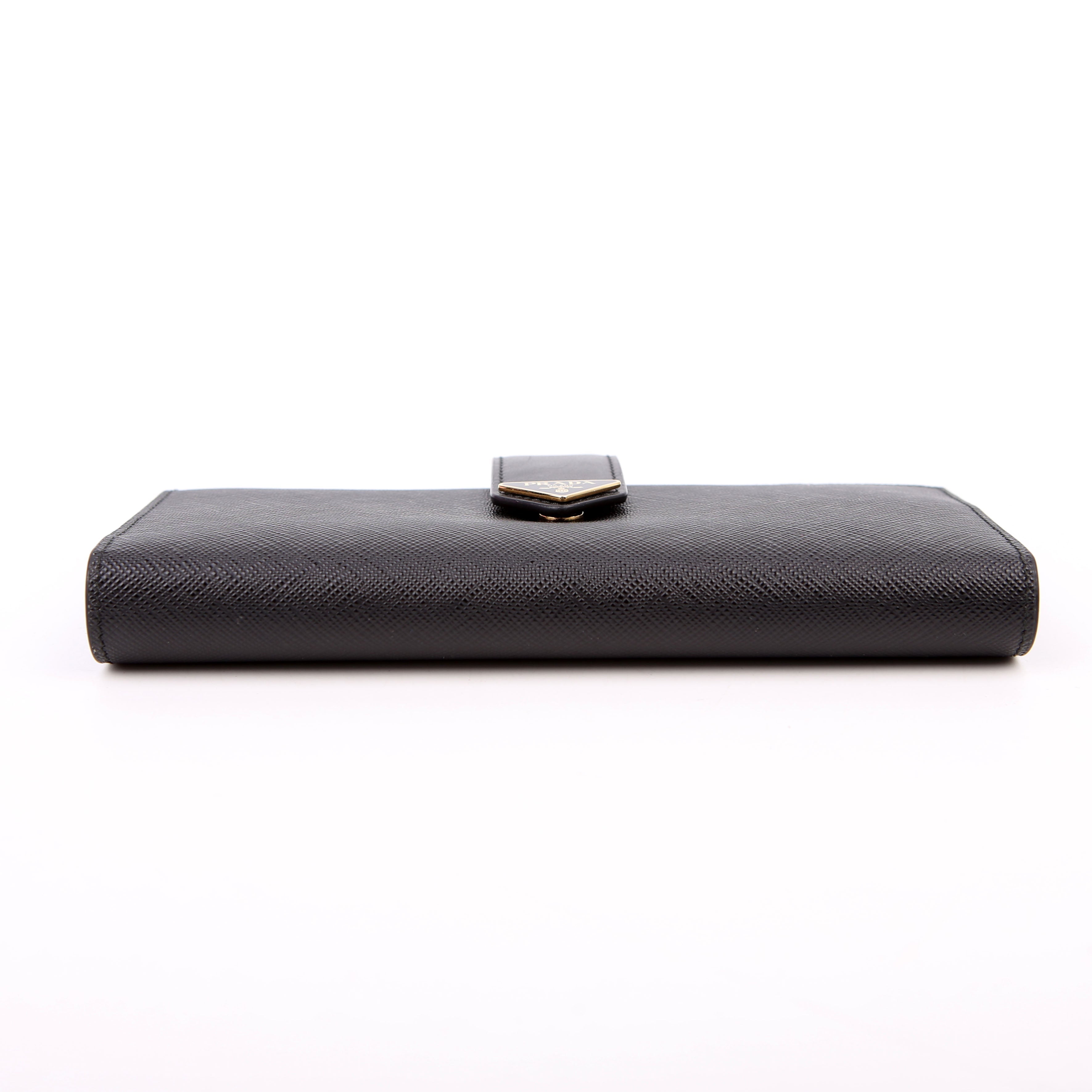Prada Saffiano Triangle Logo Large Wallet Black