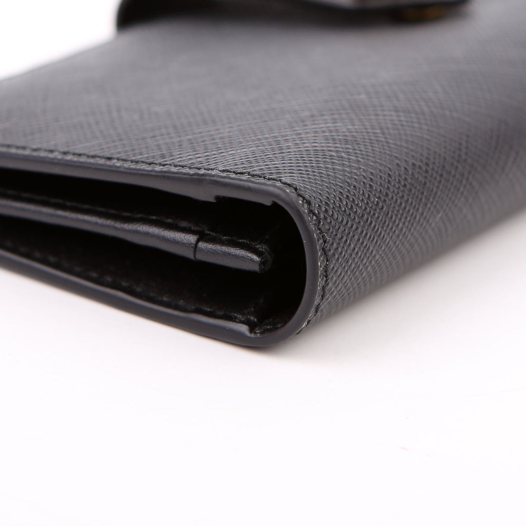 Prada Saffiano Triangle Logo Large Wallet Black