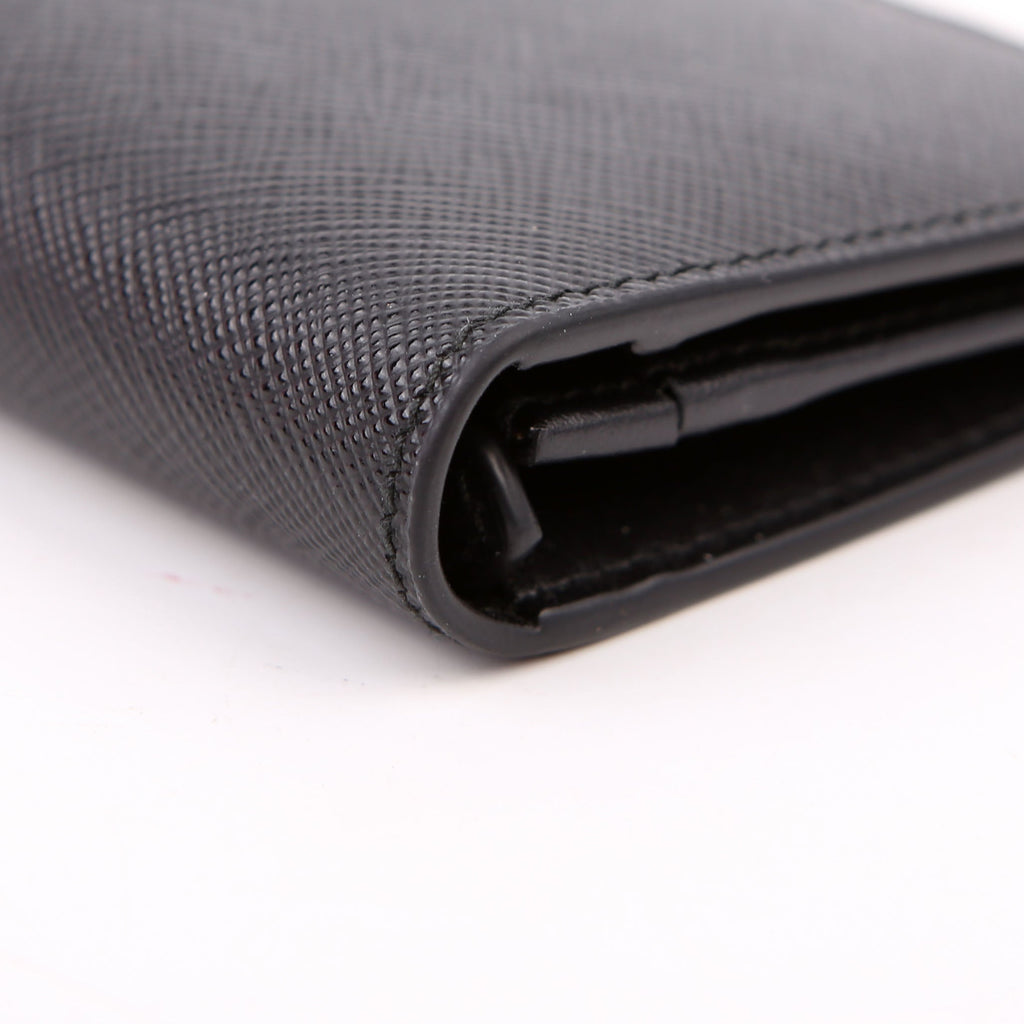Prada Saffiano Triangle Logo Large Wallet Black