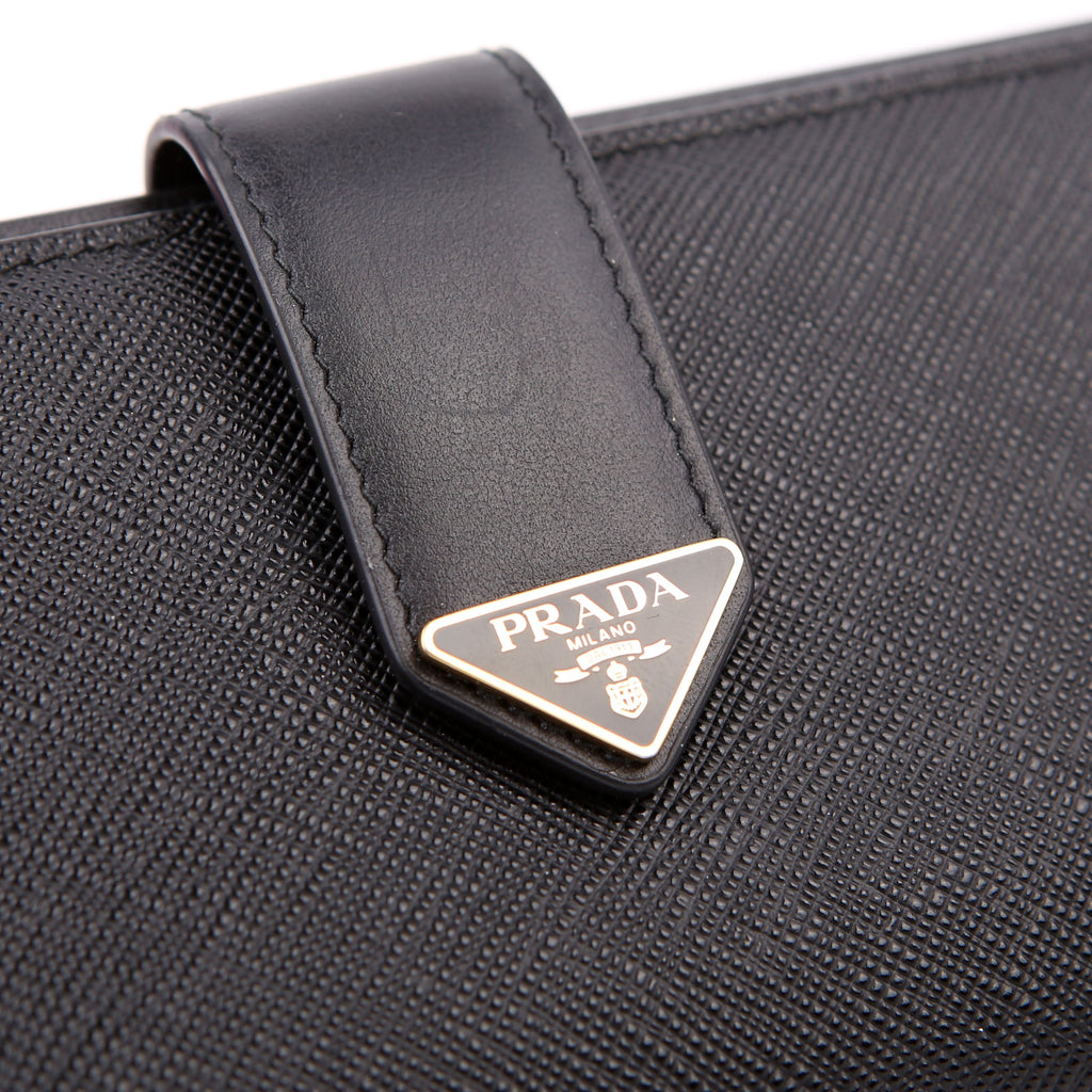 Prada Saffiano Triangle Logo Large Wallet Black