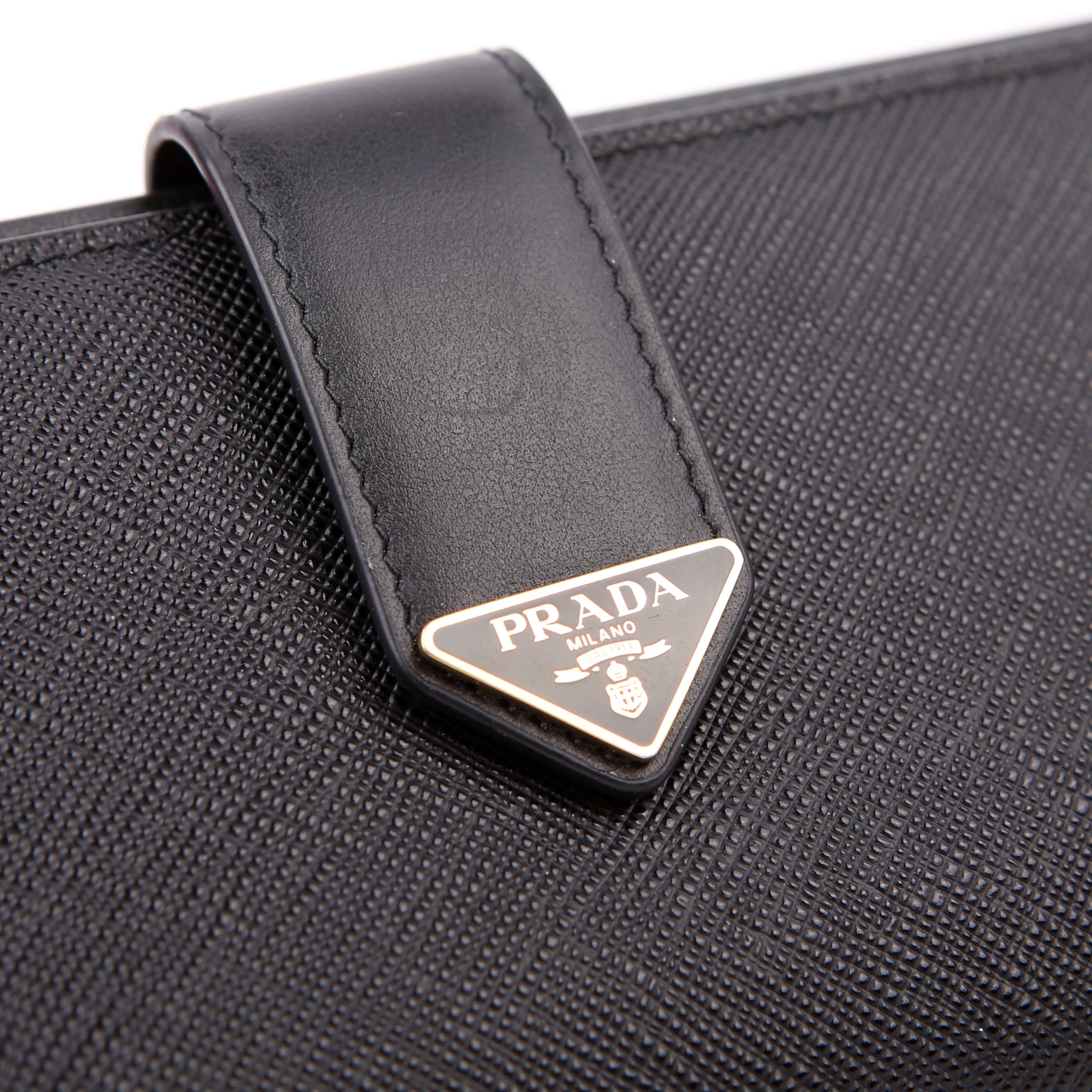 Prada Saffiano Triangle Logo Large Wallet Black