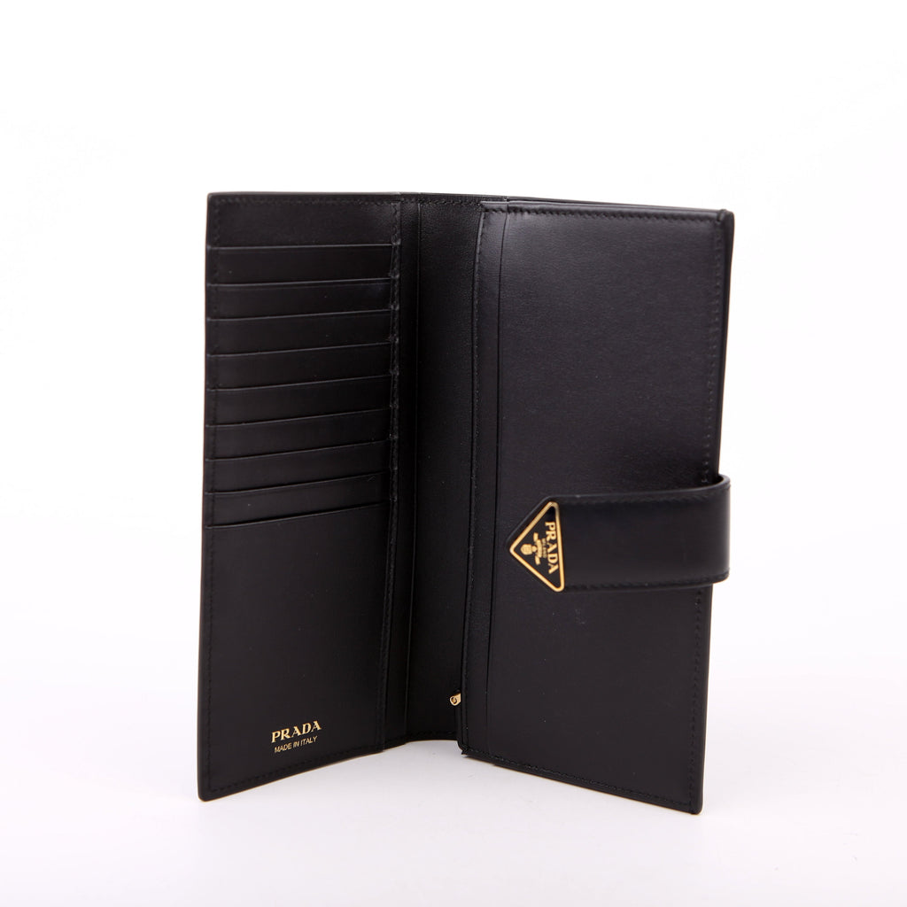 Prada Saffiano Triangle Logo Large Wallet Black