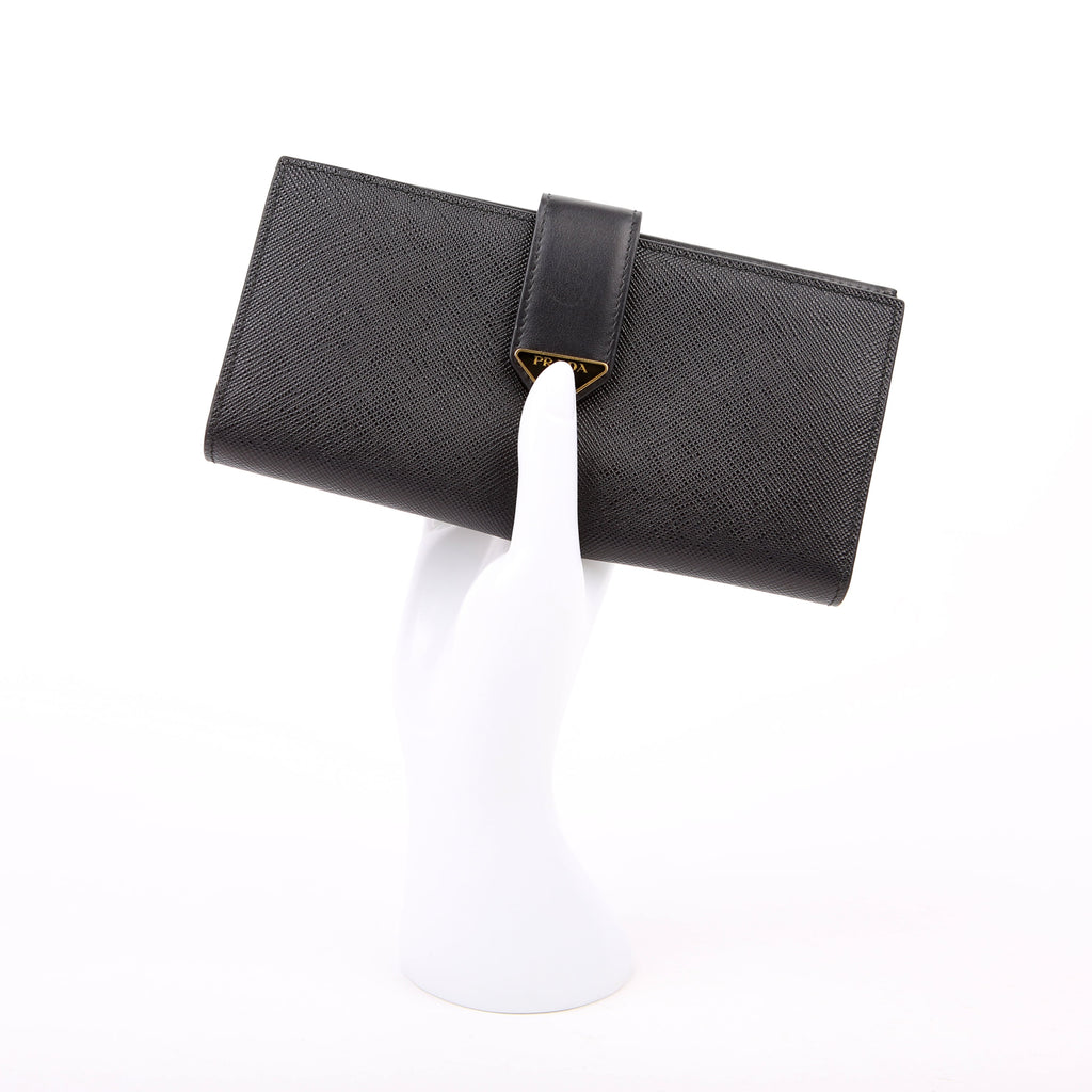 Prada Saffiano Triangle Logo Large Wallet Black
