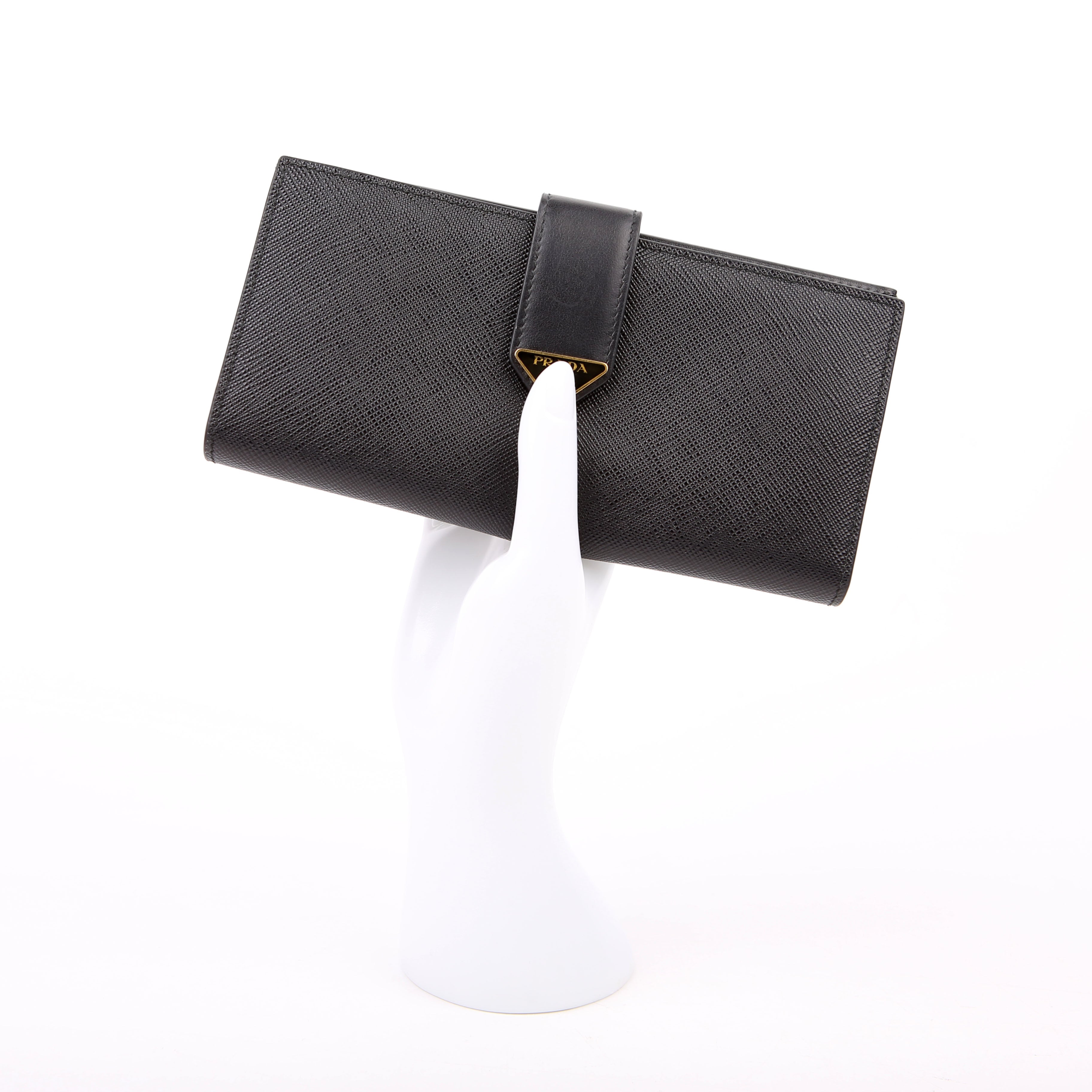 Prada Saffiano Triangle Logo Large Wallet Black