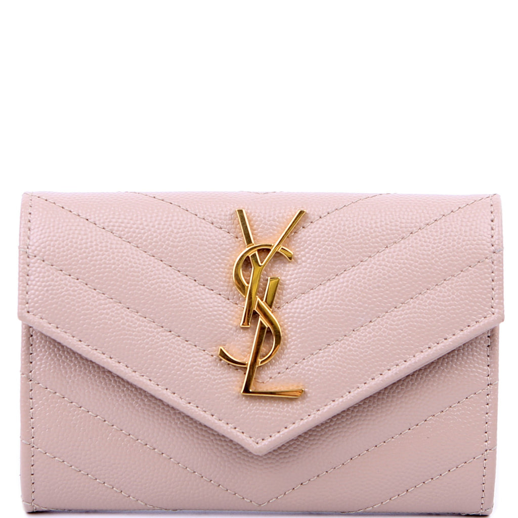 SAINT LAURENT Grain De Poudre Small Envelope Wallet Beige