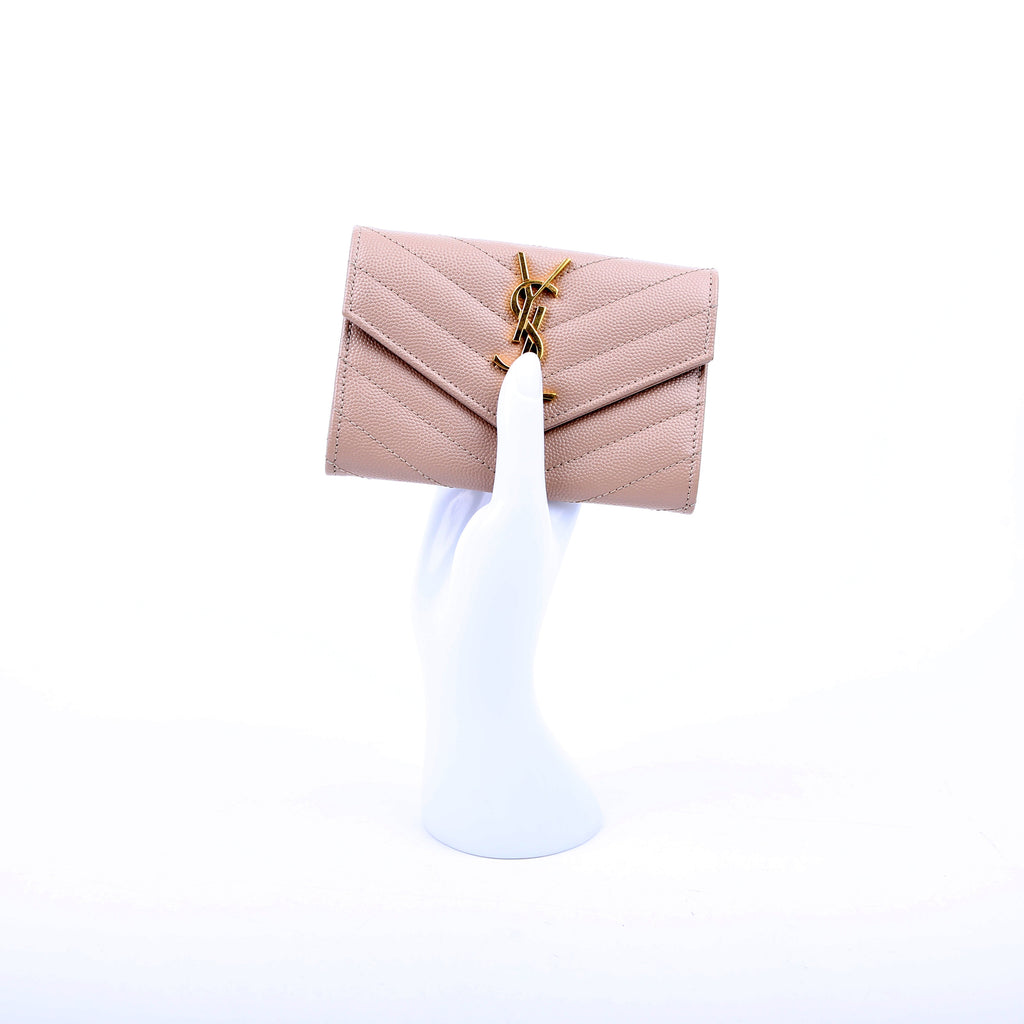 SAINT LAURENT Grain De Poudre Small Envelope Wallet Beige
