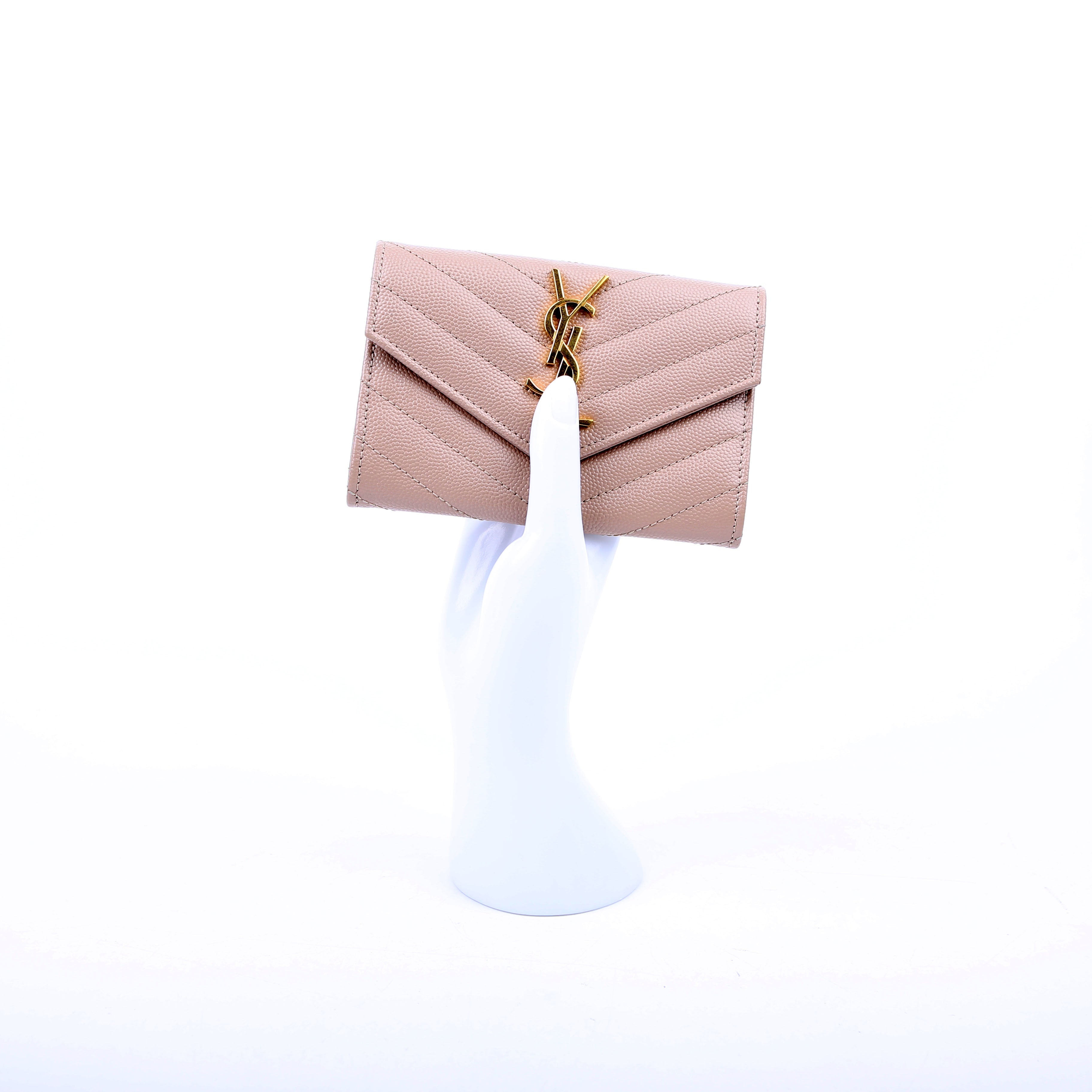 SAINT LAURENT Grain De Poudre Small Envelope Wallet Beige