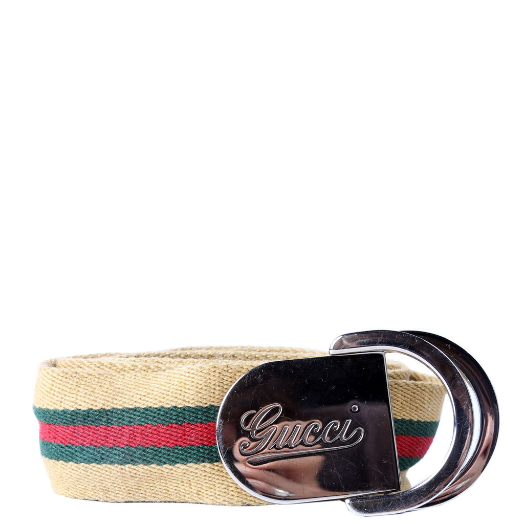Gucci 189812 Web Cotton Belt Size 110/44 Tan/Multicolor