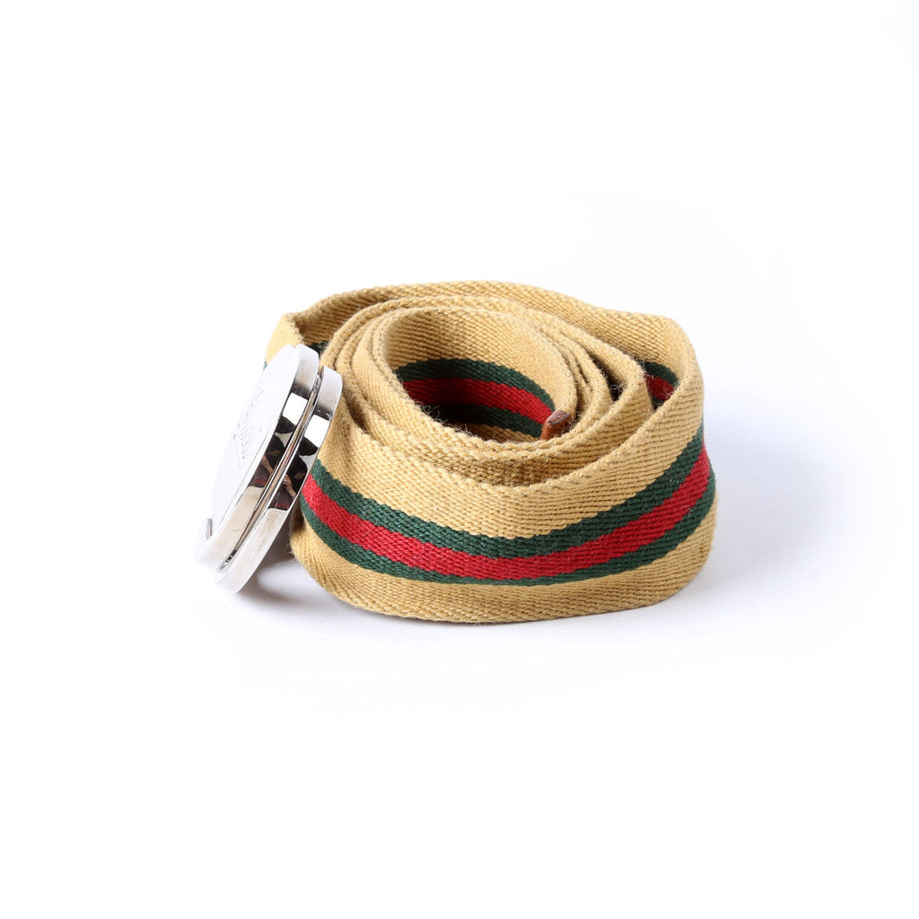Gucci 189812 Web Cotton Belt Size 110/44 Tan/Multicolor