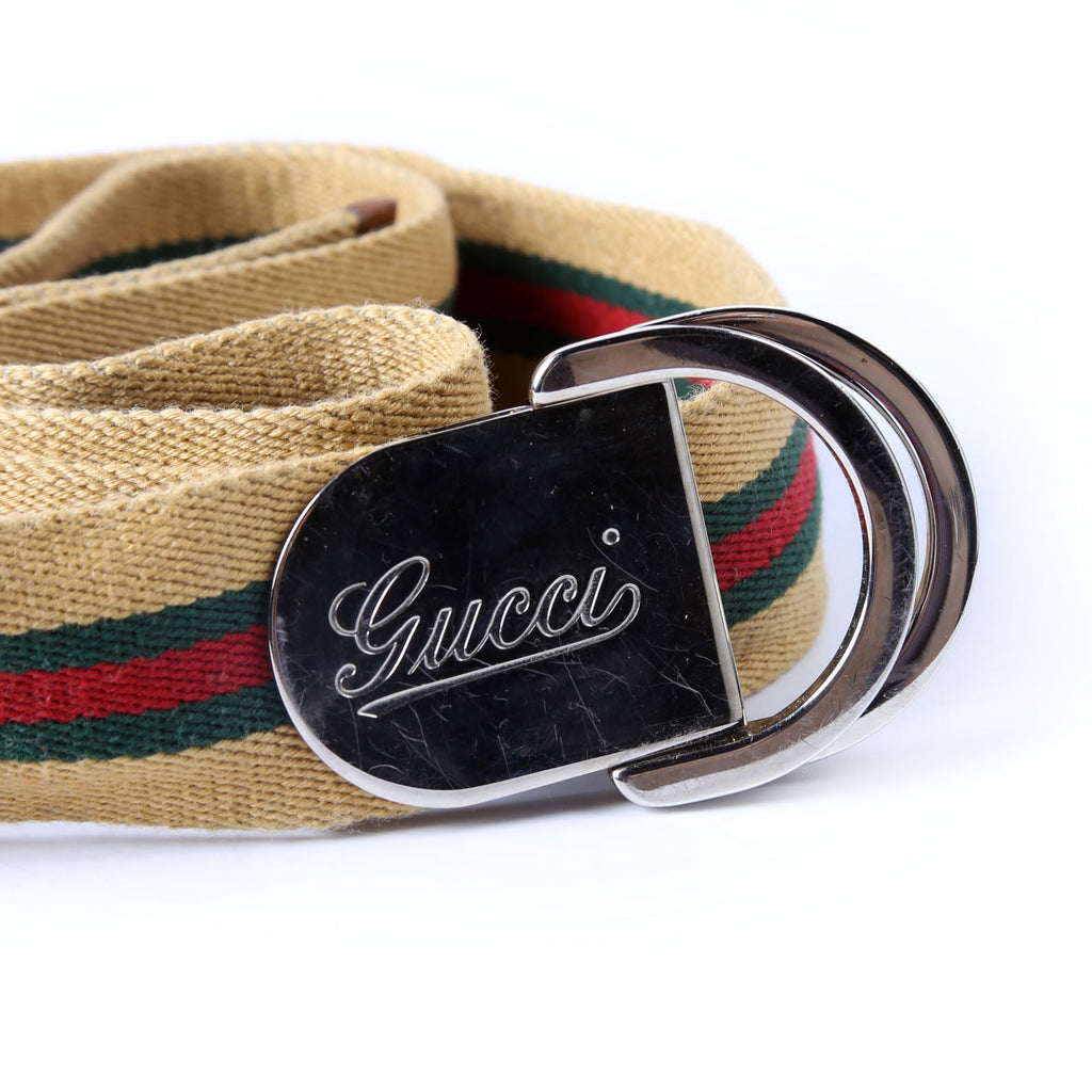 Gucci 189812 Web Cotton Belt Size 110/44 Tan/Multicolor
