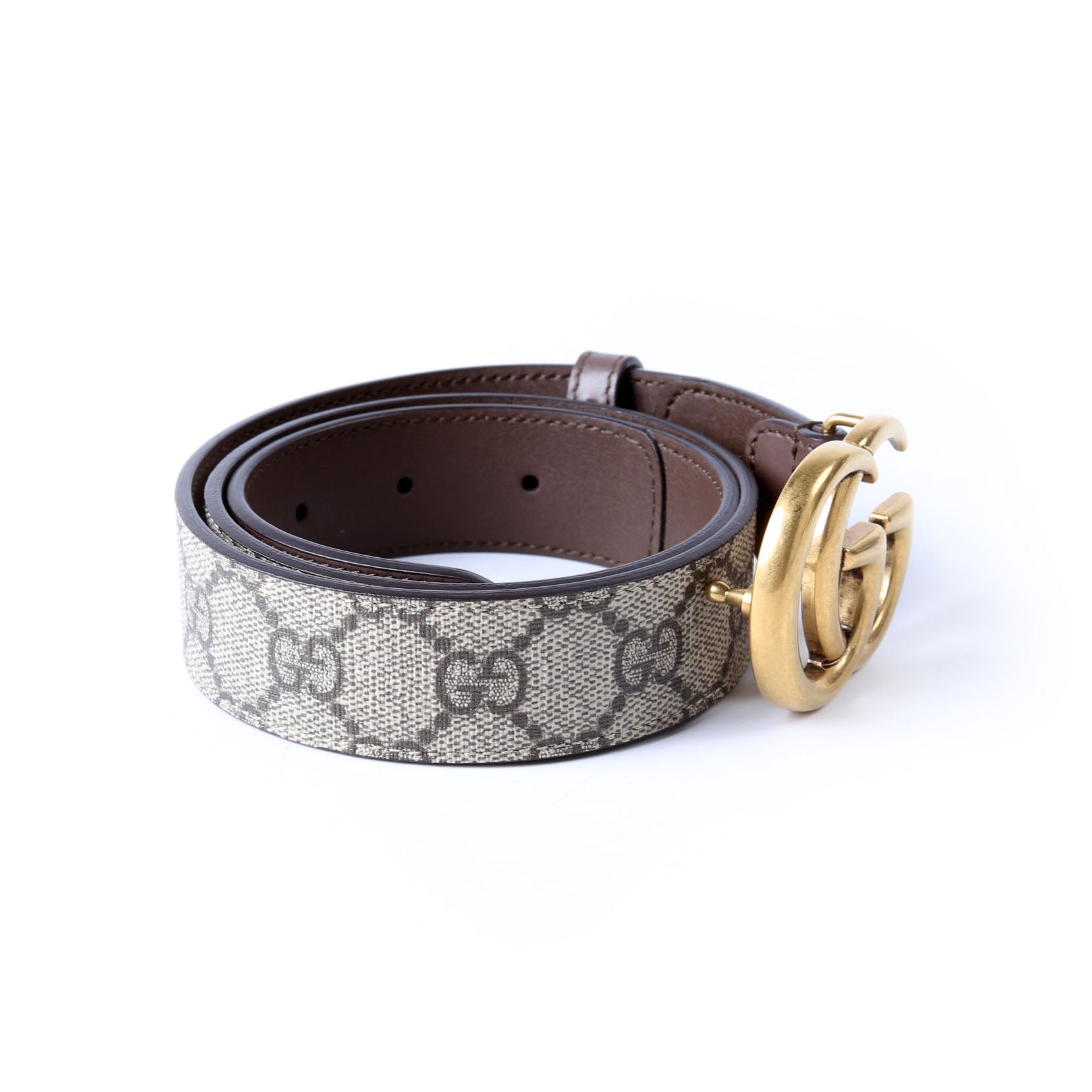 Gucci 625839 GG Marmont Supreme/Leather Belt Size 75/30 Brown