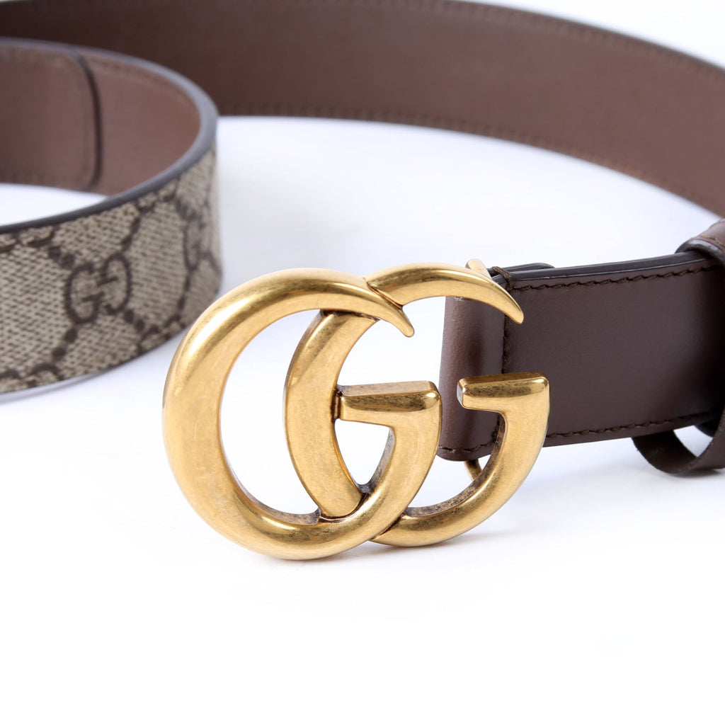 Gucci 625839 GG Marmont Supreme/Leather Belt Size 75/30 Brown