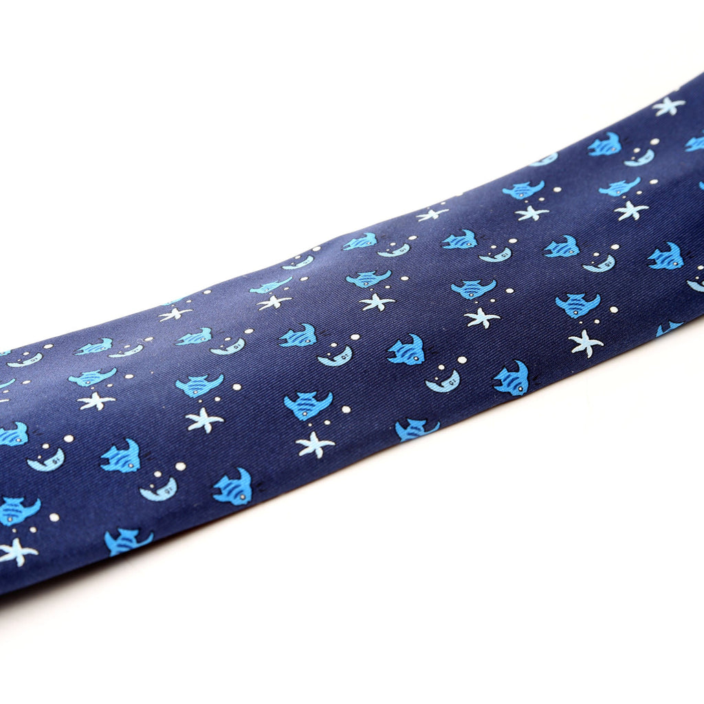 Hermes Printed Silk Tie Blue