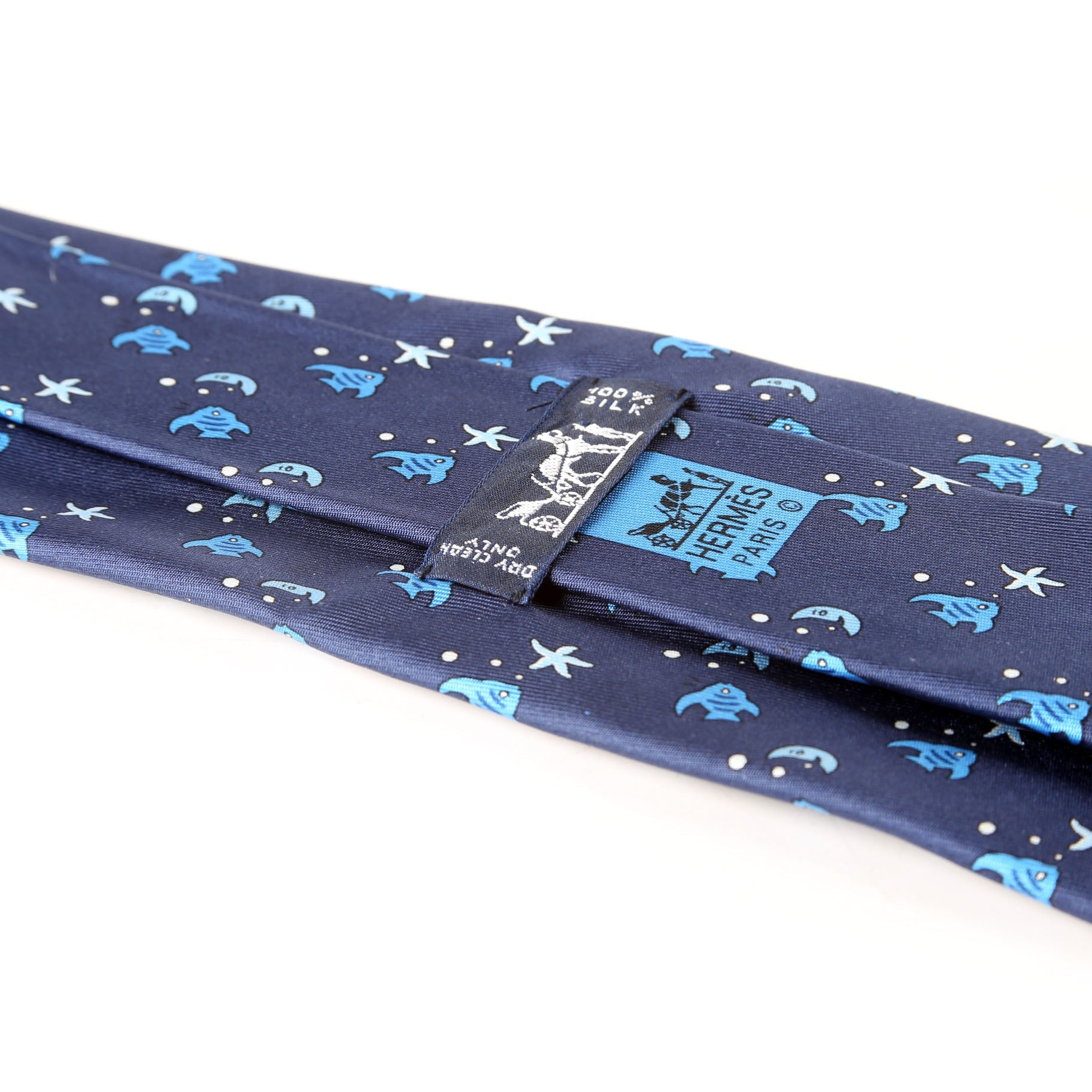 Hermes Printed Silk Tie Blue