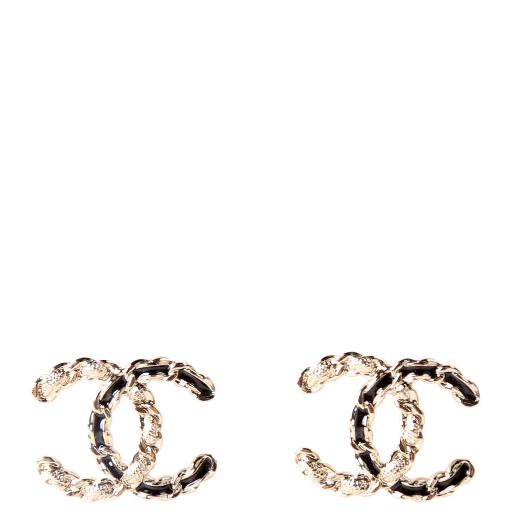 CC Enamel Stud Earrings Gold/Black