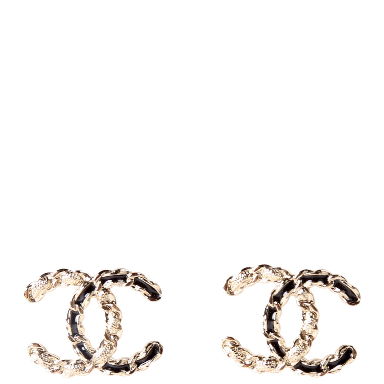 CC Enamel Stud Earrings Gold/Black