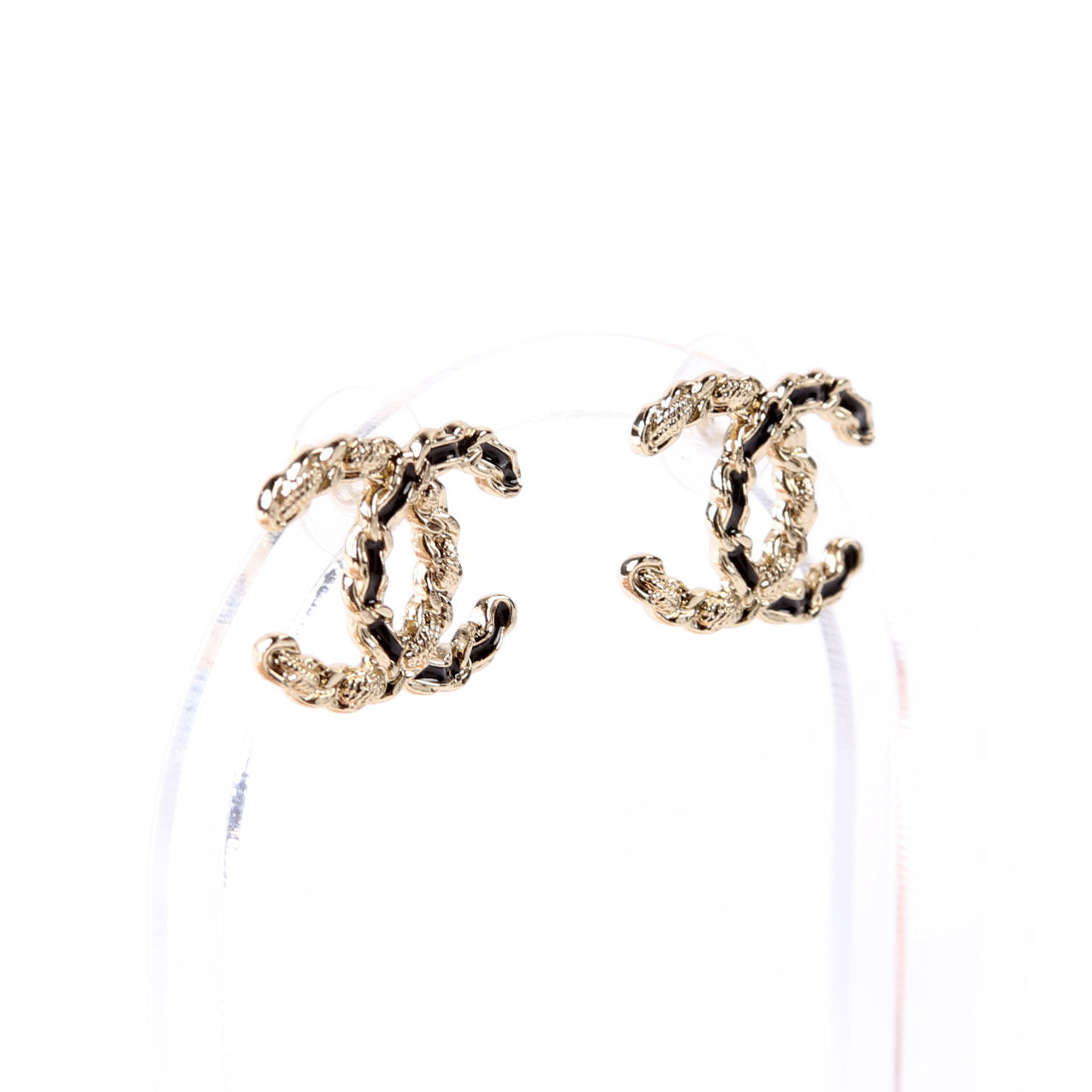 CC Enamel Stud Earrings Gold/Black