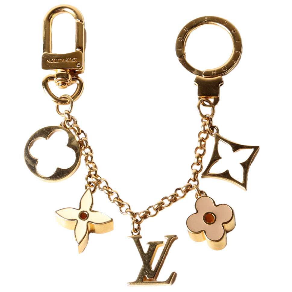 Fleur De Monogram Bag Charm Chain Gold/Beige