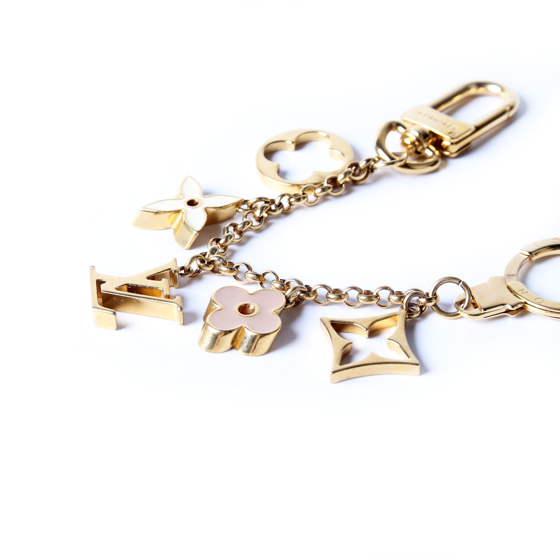 Fleur De Monogram Bag Charm Chain Gold/Beige