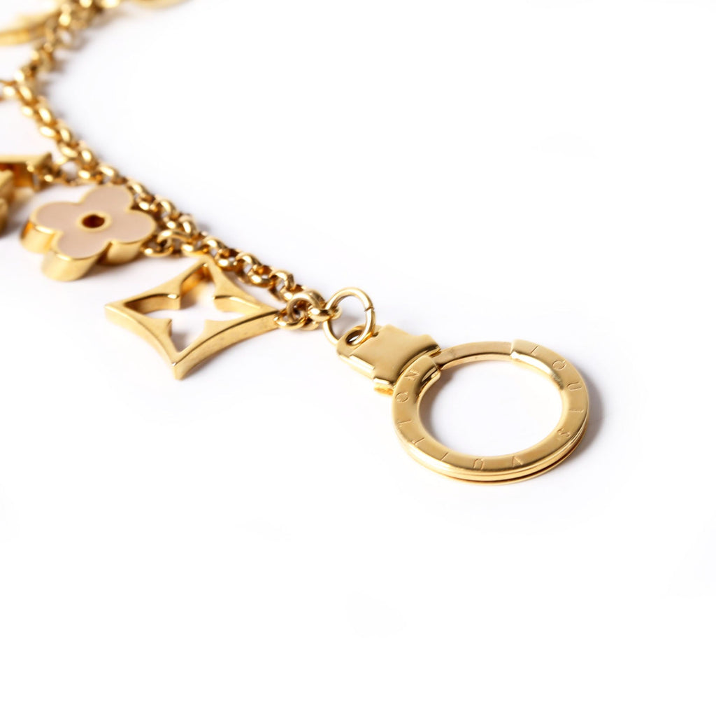 Fleur De Monogram Bag Charm Chain Gold/Beige