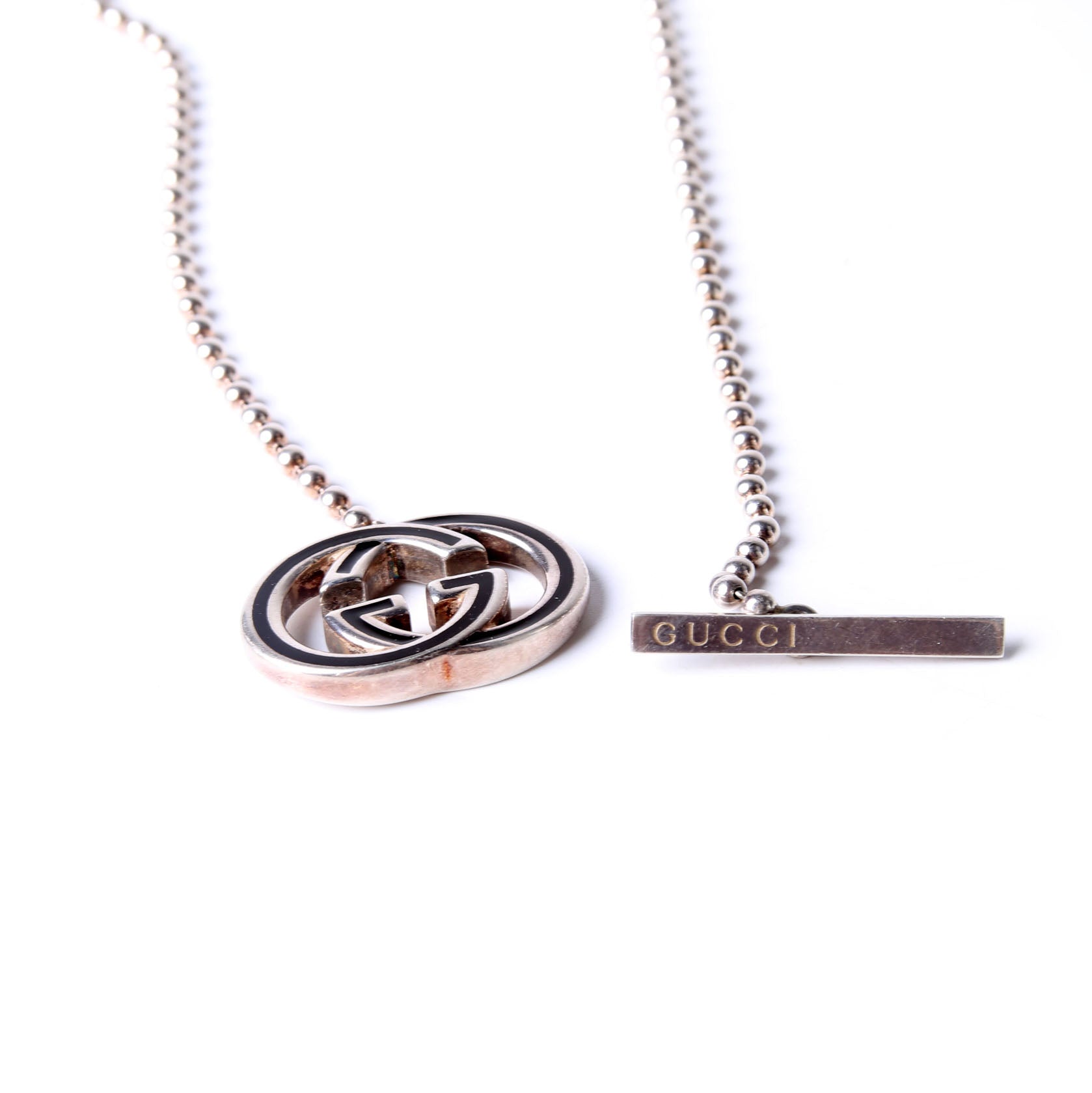 Gucci G Britt Toggle Pendant Necklace Silver