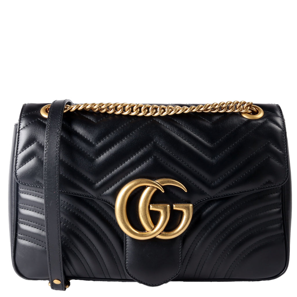 Gucci 443496 Marmont Leather Shoulder Medium Black/Gold