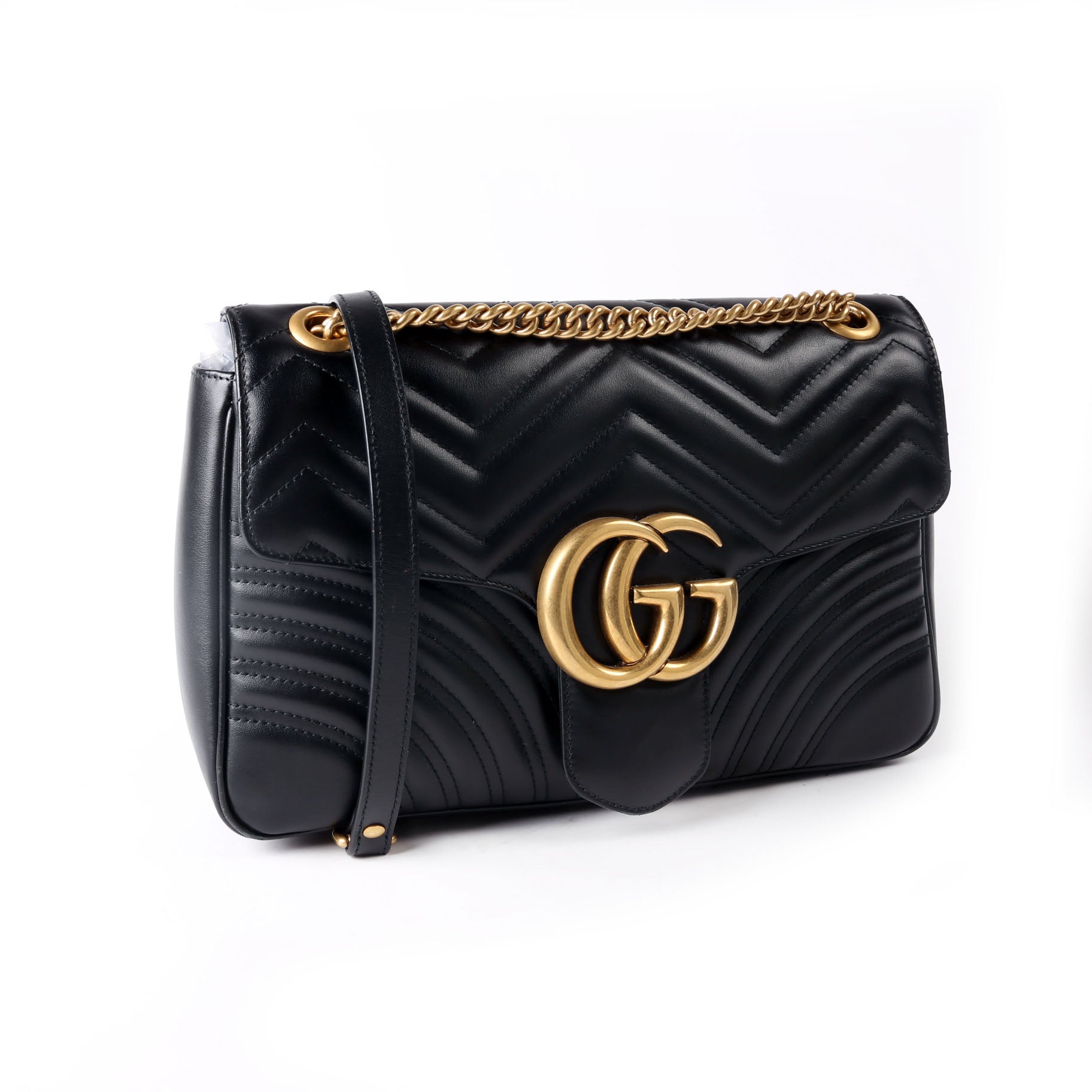 Gucci 443496 Marmont Leather Shoulder Medium Black/Gold