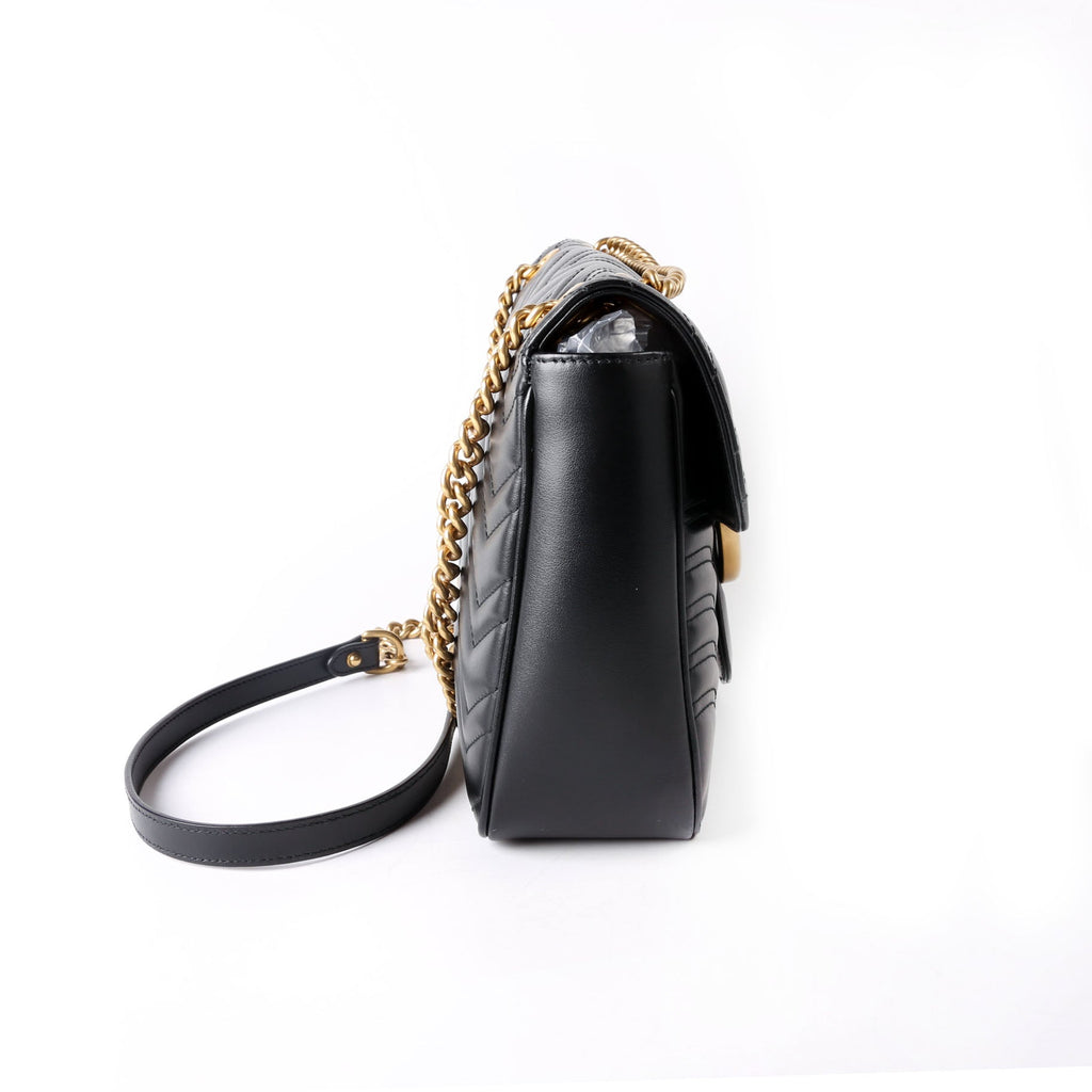 Gucci 443496 Marmont Leather Shoulder Medium Black/Gold