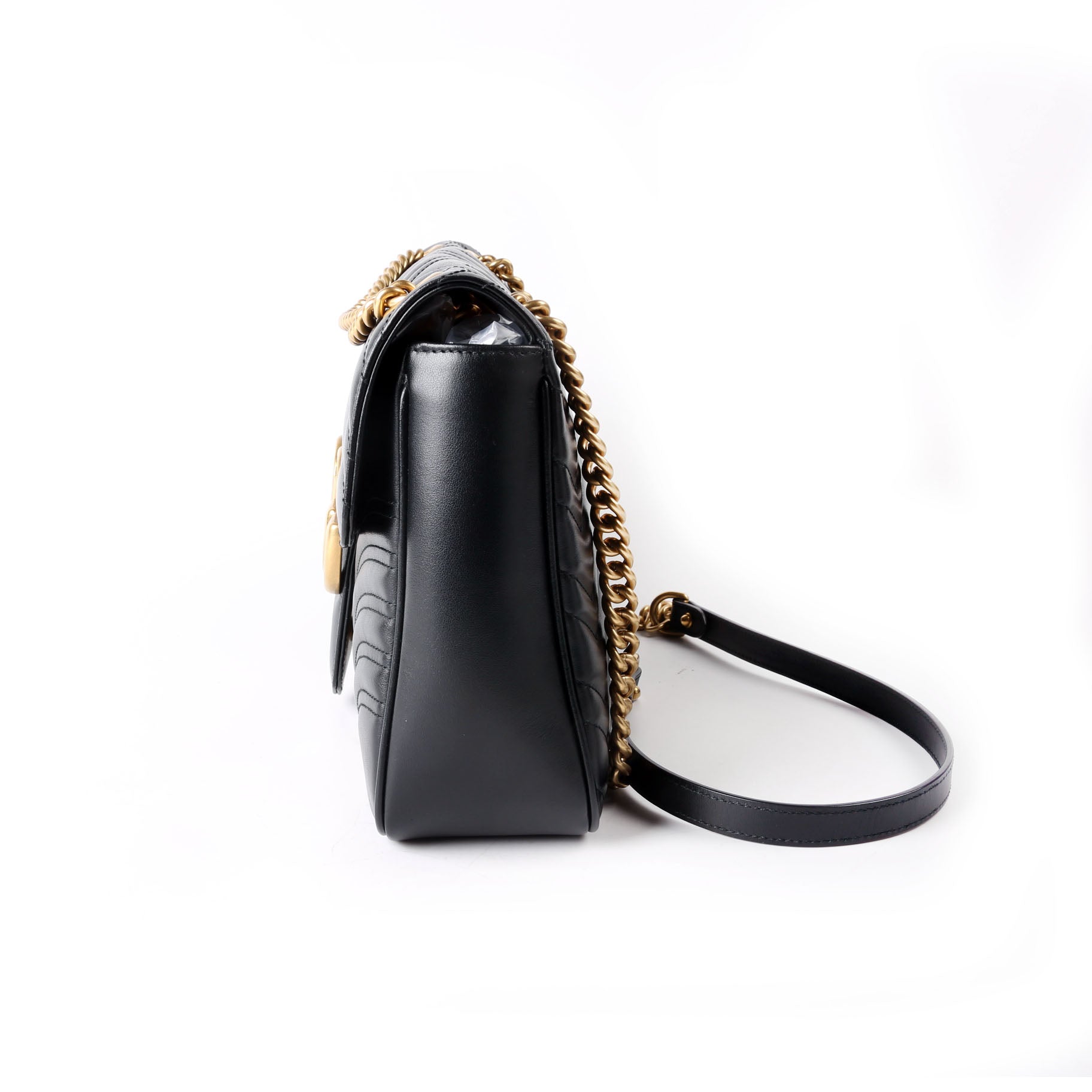 Gucci 443496 Marmont Leather Shoulder Medium Black/Gold