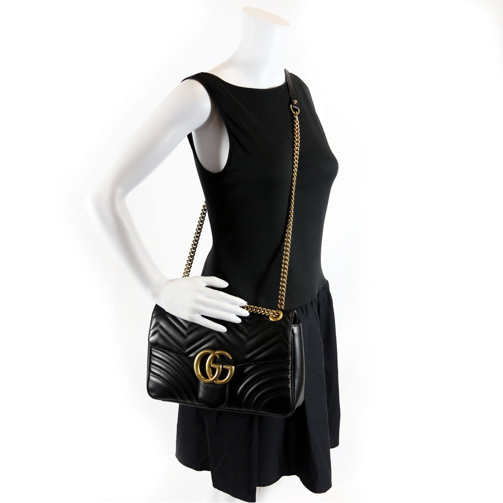 Gucci 443496 Marmont Leather Shoulder Medium Black/Gold
