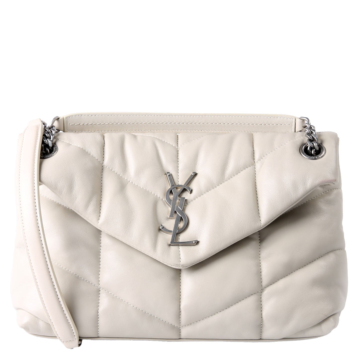 SAINT LAURENT Puffer Quilted Small Lambskin 577476 White/Silver